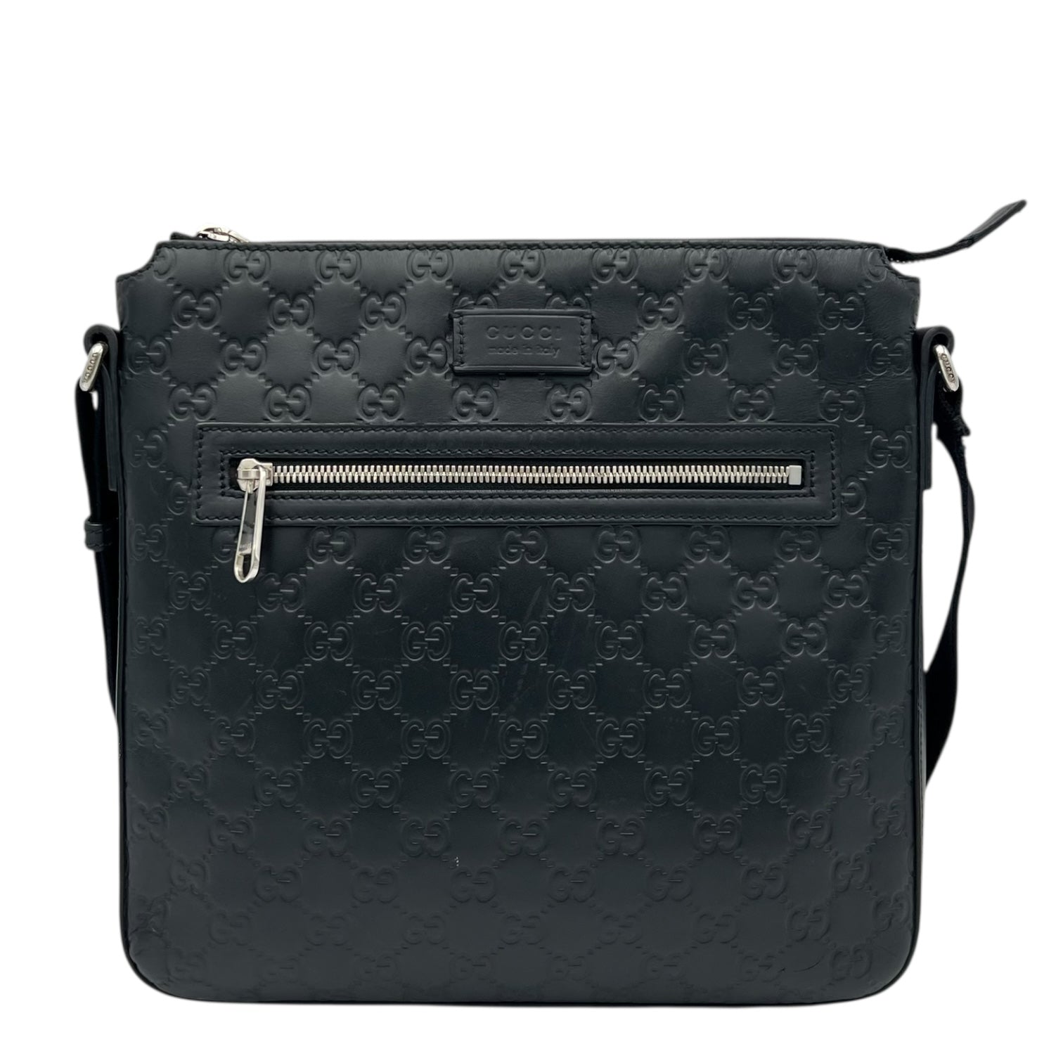 Guccissima Crossbody Bag Black in Calfskin, Silver hardware