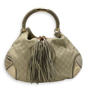 Babouska Indy White Top Handle Bag in Guccissima Leather, Gold hardware