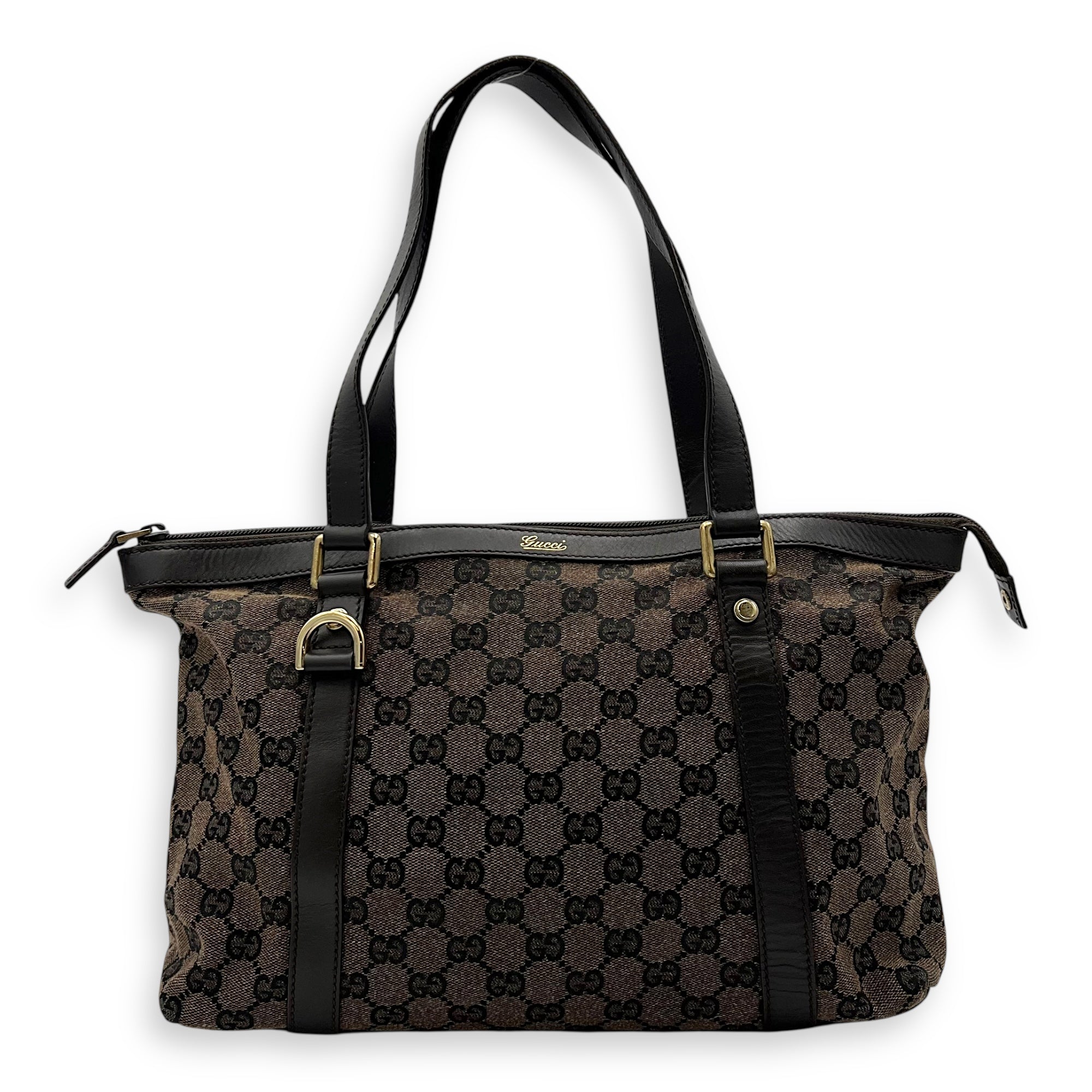 GG Shoulder Bag Brown in Canvas, Gold hardware