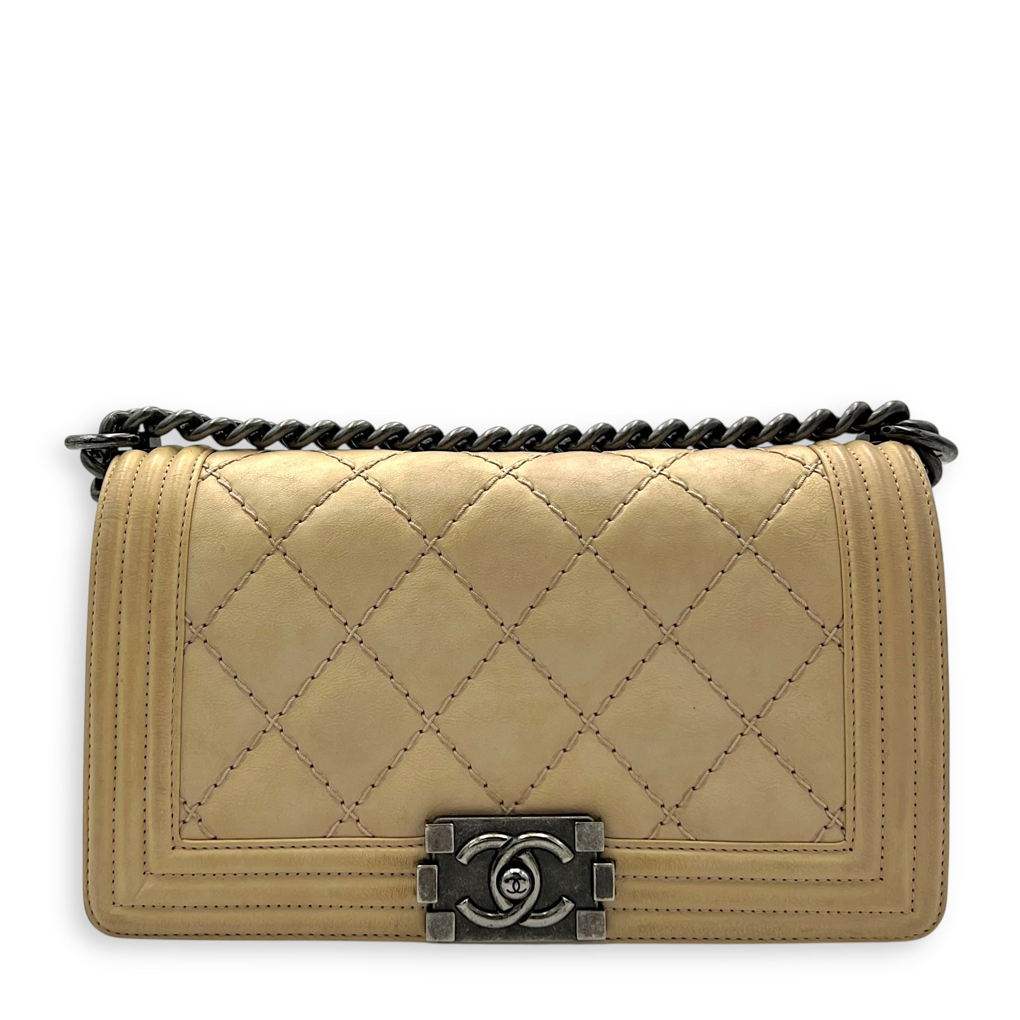 Boy Crossbody Bag Medium Beige in Calfskin, Silver hardware