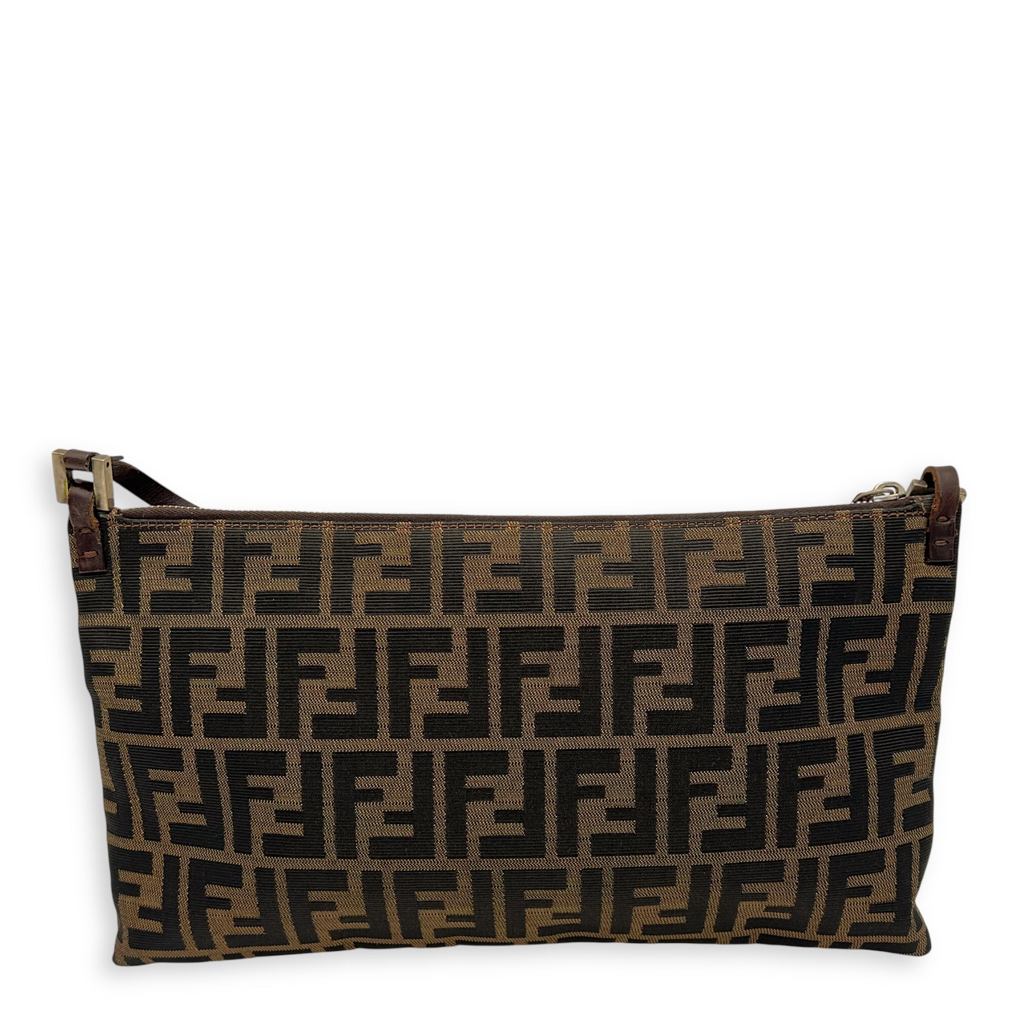 Logo Shoulder Bag Brown in Canvas, Silver hardware