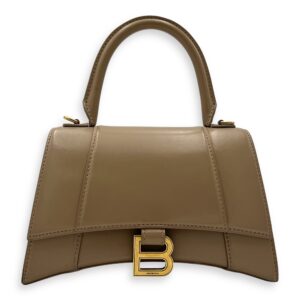 Hourglass Small Beige Top Handle Bag in Calfskin, Gold hardware