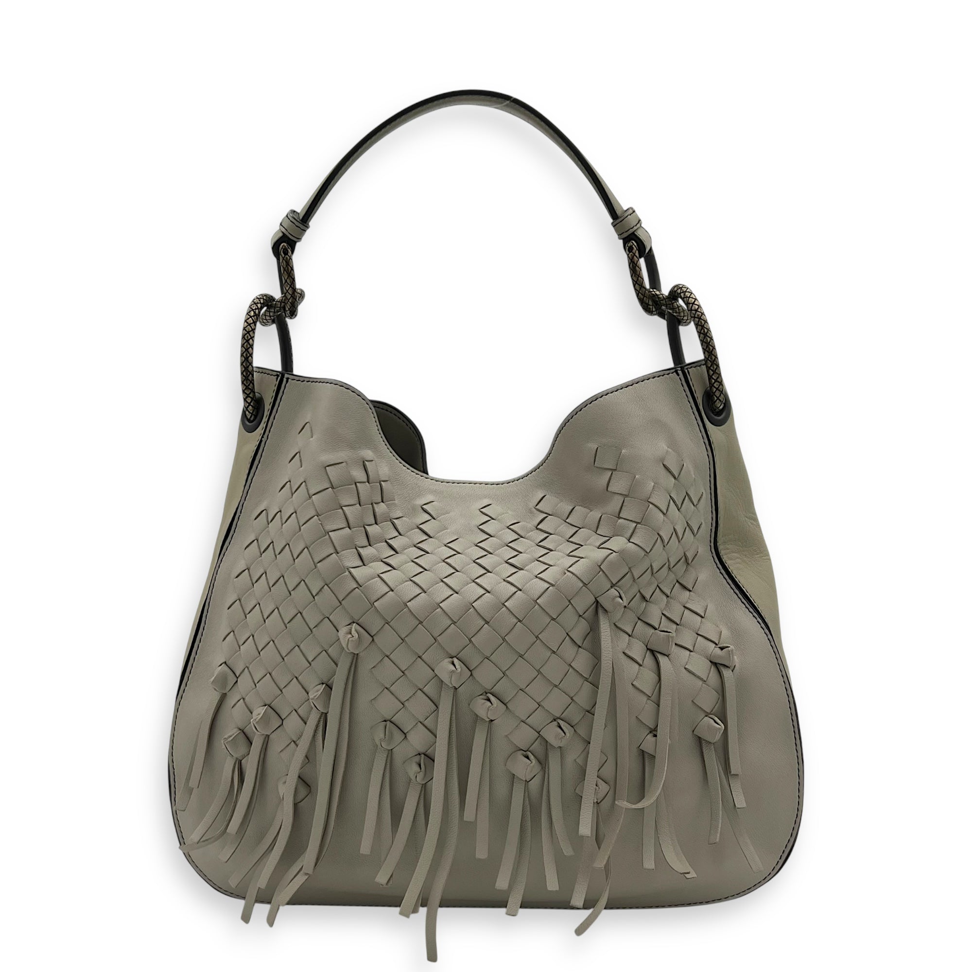 Intrecciato Shoulder Bag White in Lambskin, Gunmetal hardware