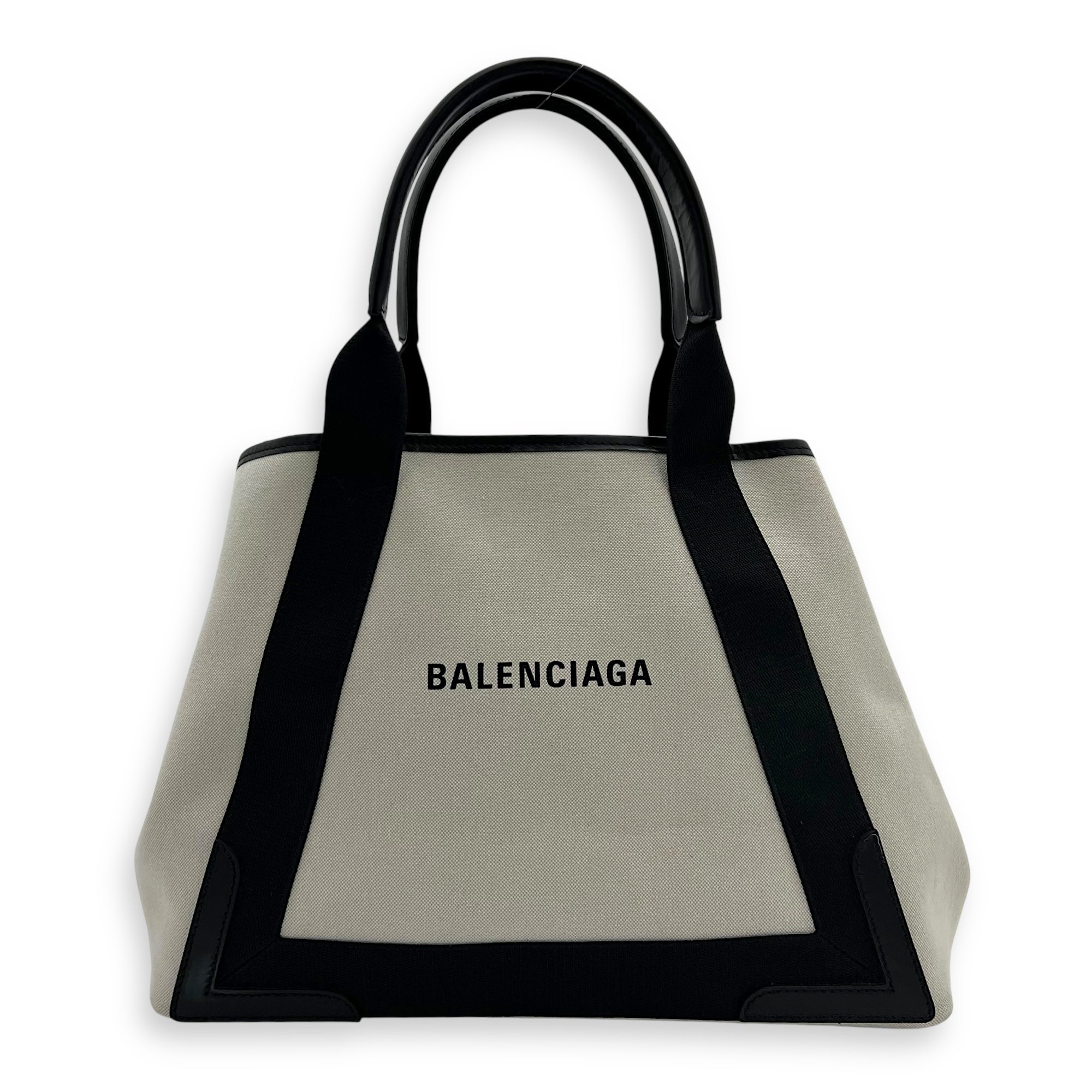 Cabas Tote Bag Medium White in Canvas, Silver hardware