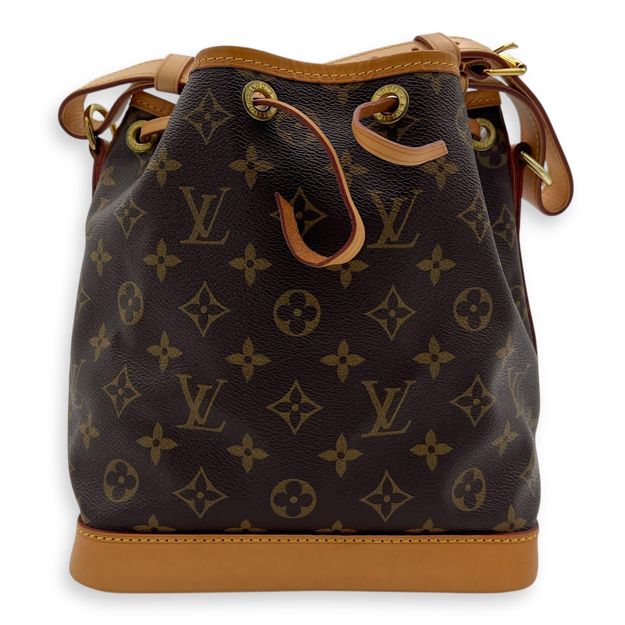 Noe Bucket Bag Petite Brown in Monogram Coated Canvas, Gold hardware