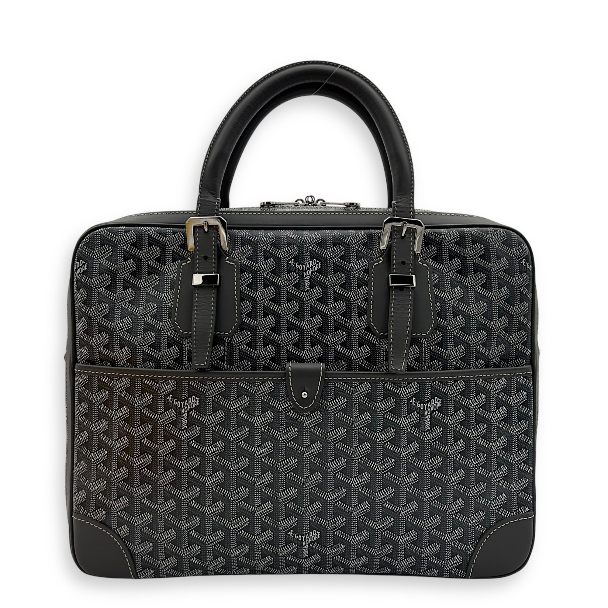 Ambassade Briefcase Grey in Coated Canvas, Silver hardware