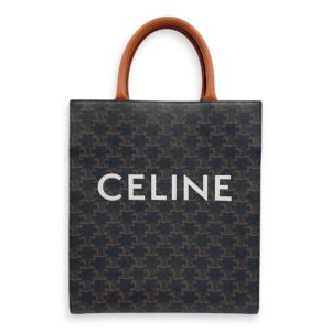 Cabas Triomphe Vertical Brown Top Handle Bag in Coated Canvas, Gold hardware