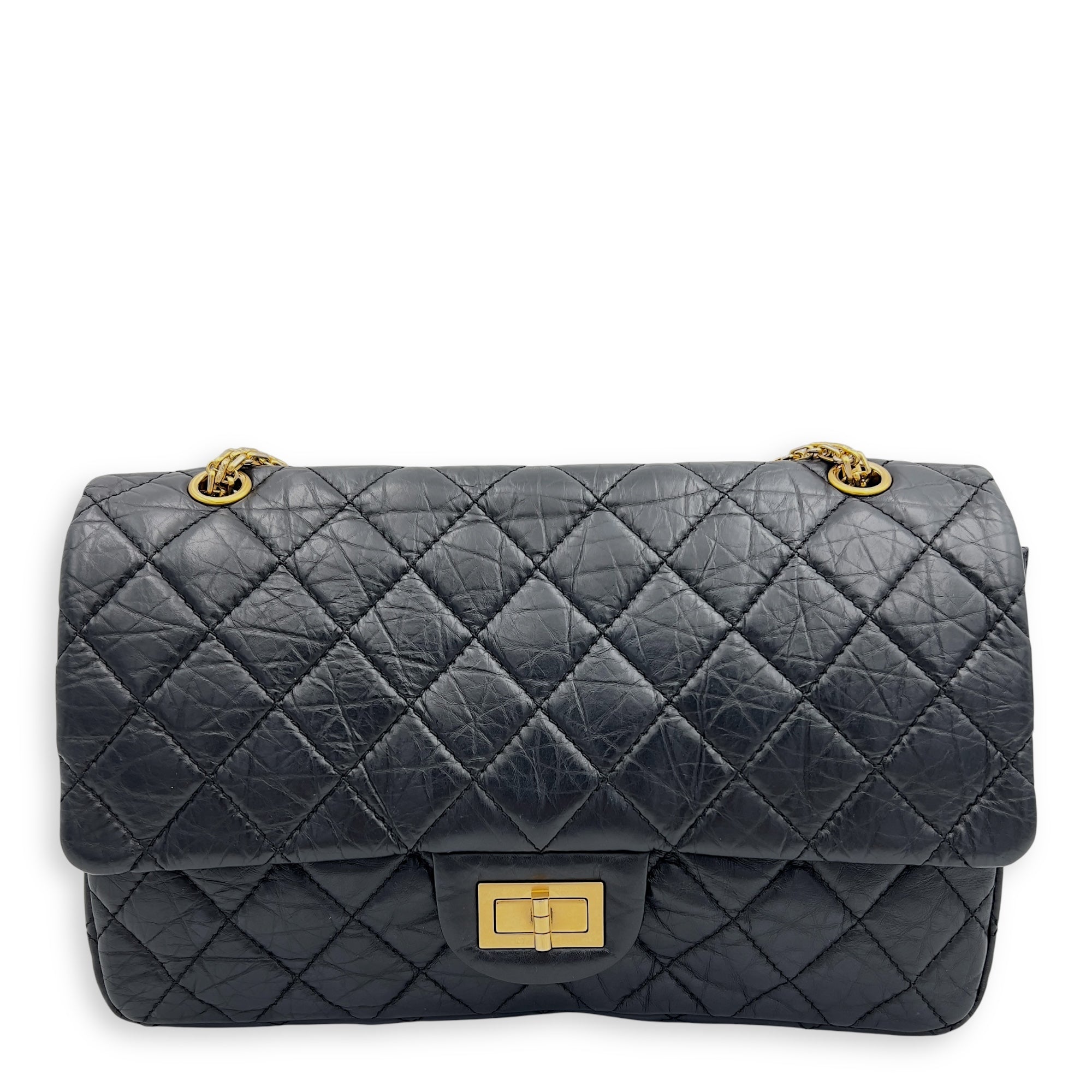 2.55 Shoulder Bag 27 Black in Calfskin, Gold hardware