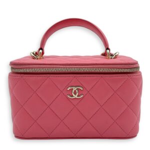 Vanity Top Handle Bag Pink in Lambskin, Gold hardware