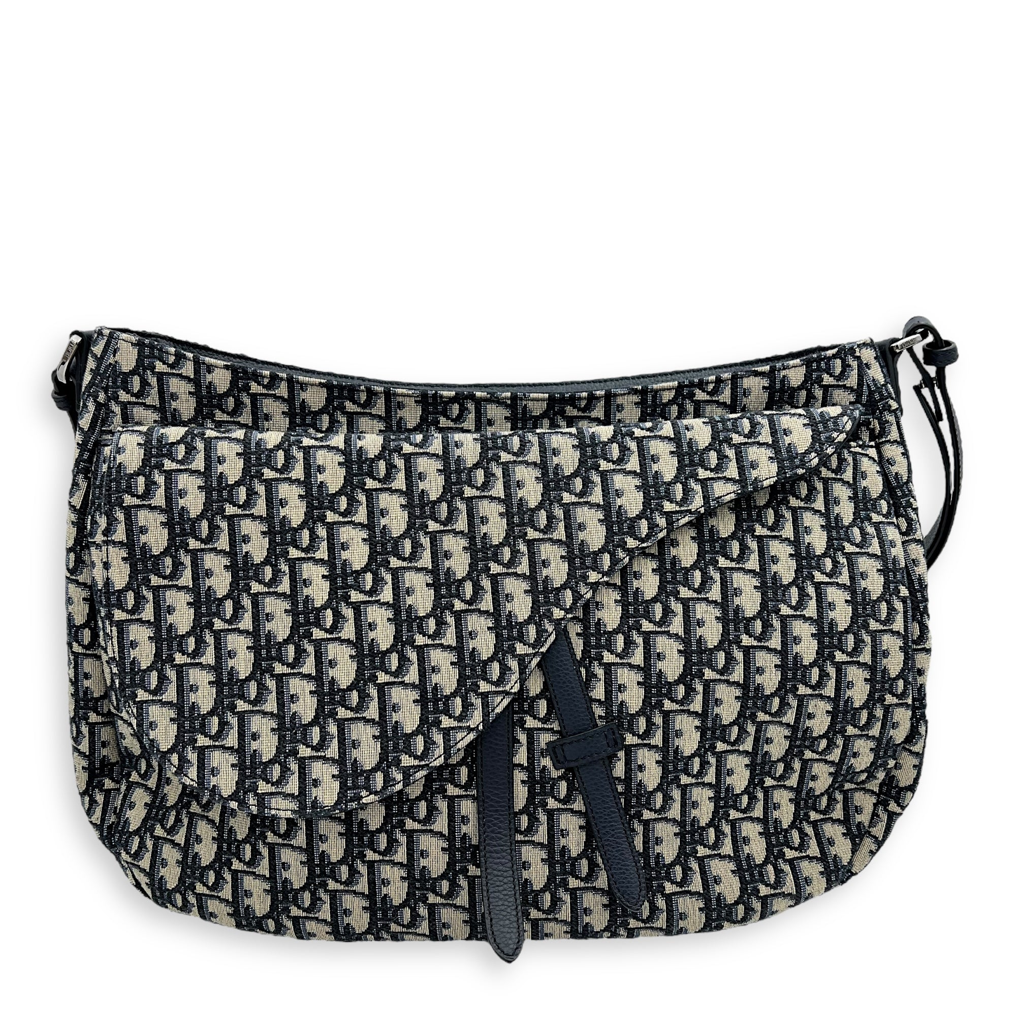 Soft Saddle Hobo Blue Shoulder Bag in Jacquard, Silver hardware