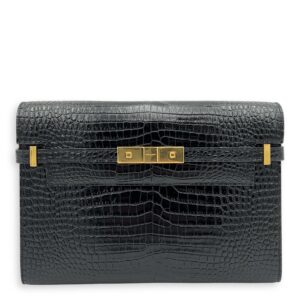 Manhattan Crossbody Bag Medium Black in Calfskin, Gold hardware