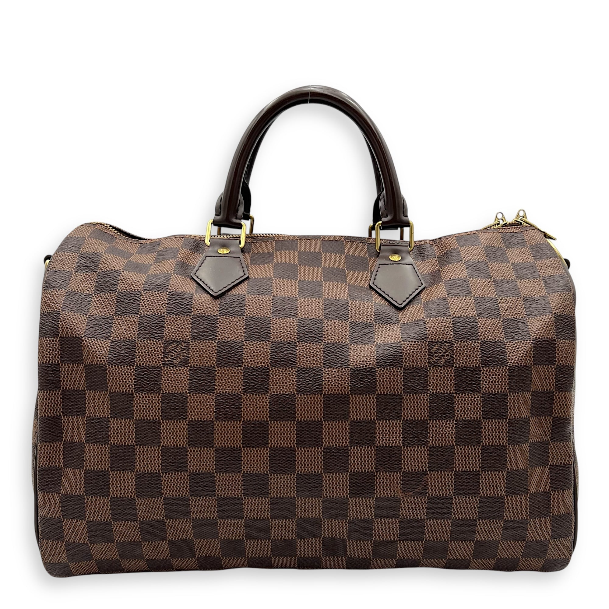 Speedy Bandouliere 35 Brown Top Handle Bag in Coated Canvas, Gold hardware