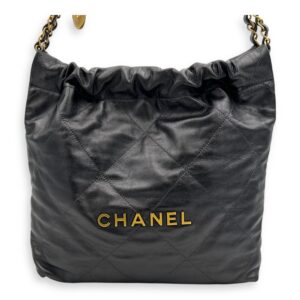 22 Tote Small Grey Tote Bag in Calfskin, Gold hardware