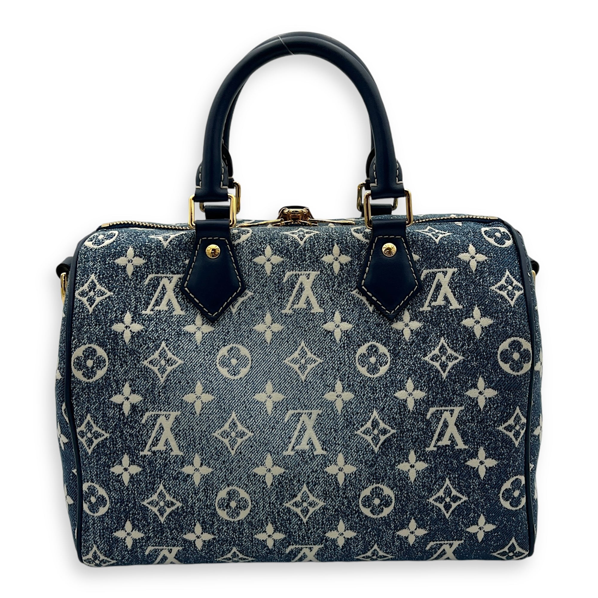 Speedy Top Handle Bag 30 Blue in Denim, Gold hardware - Image 3