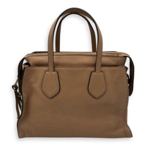 Studded 2 Way Brown Top Handle Bag in Calfskin, Gold hardware