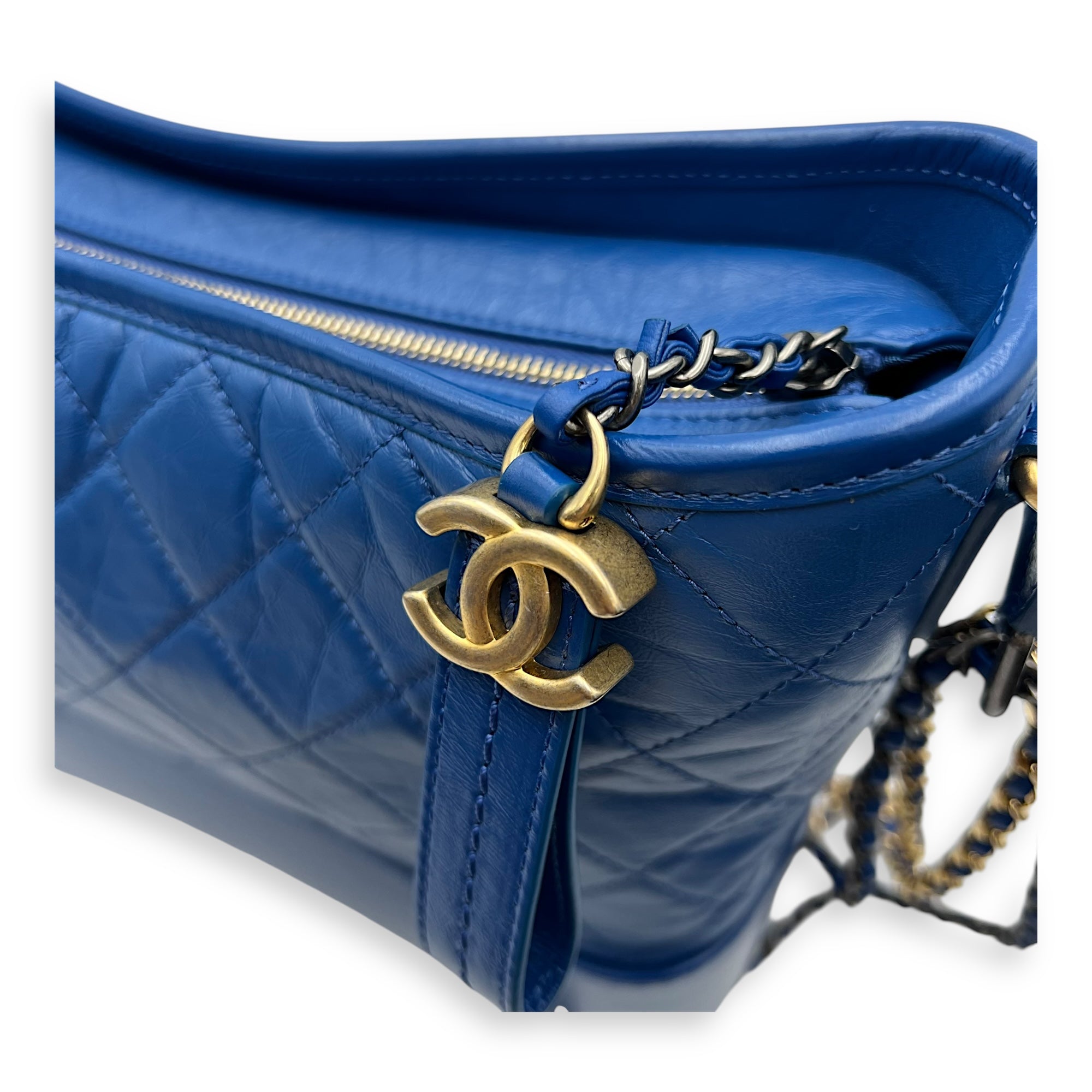 Gabrielle Shoulder Bag Medium Blue in Calfskin, Mixed hardware - Image 8