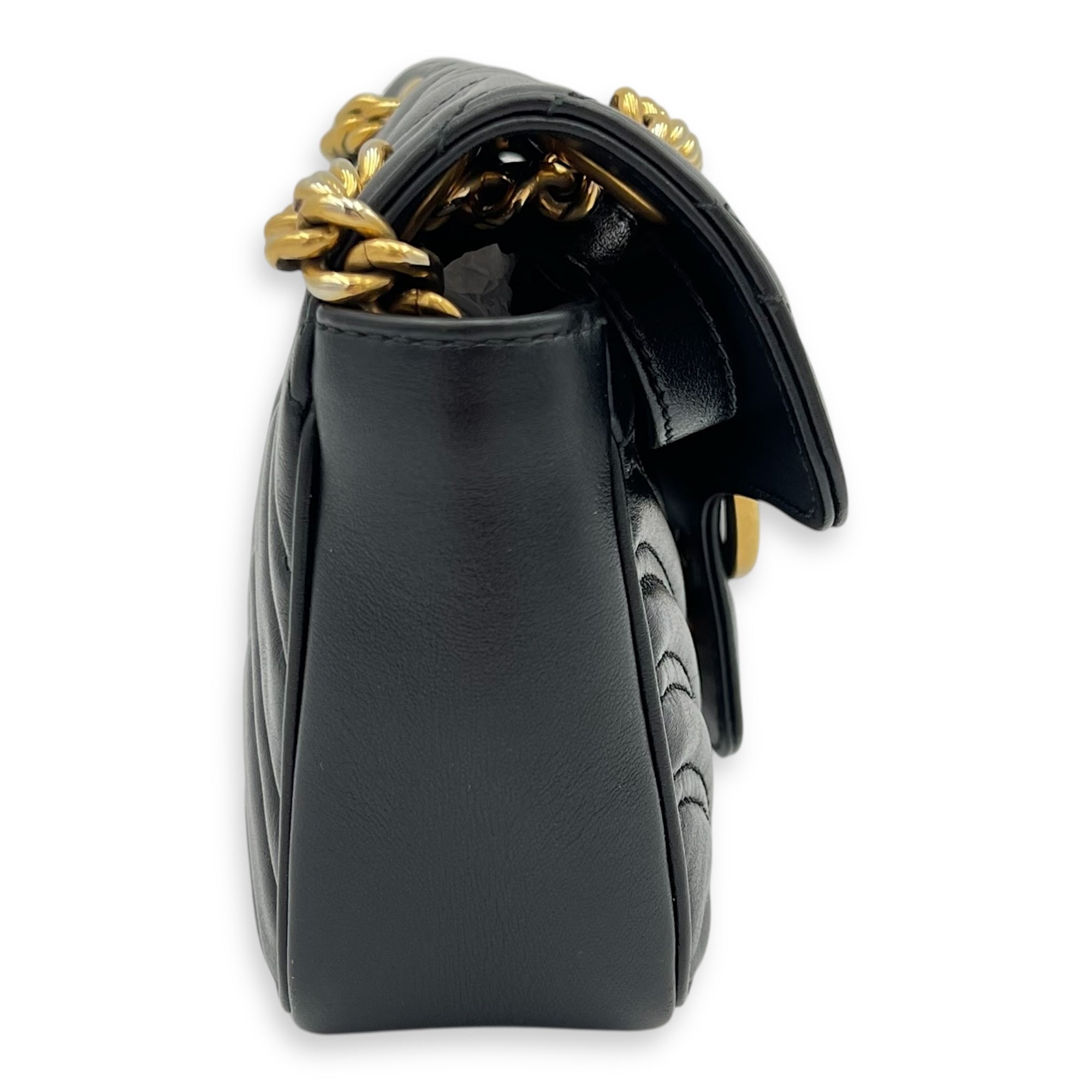GG Marmont Shoulder Bag Mini Black in Calfskin, Gold hardware - Image 4