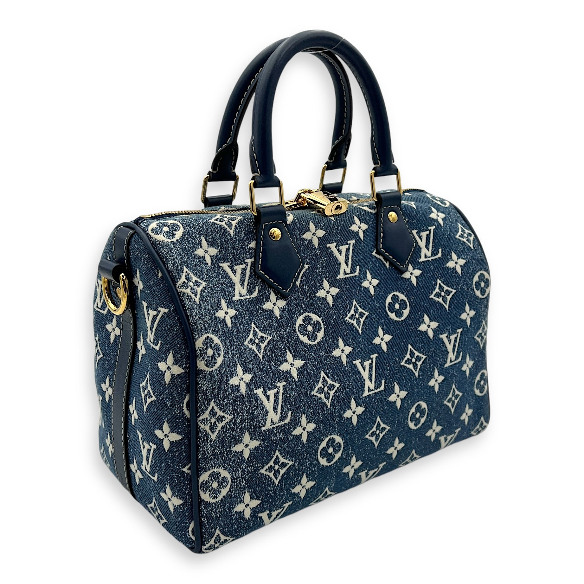 Speedy Top Handle Bag 30 Blue in Denim, Gold hardware - Image 4