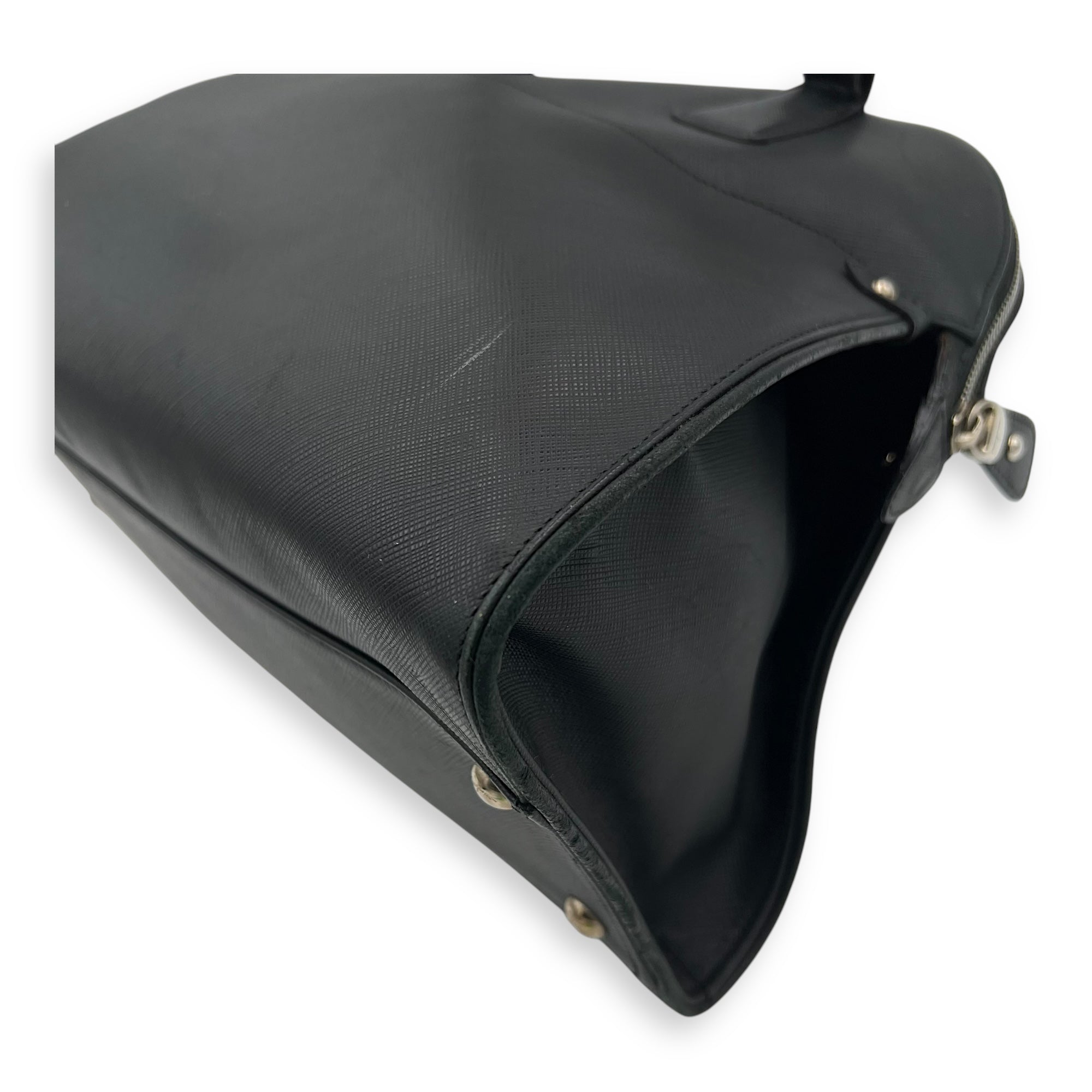 Darina Black Top Handle Bag in Calfskin, Silver hardware - Image 15