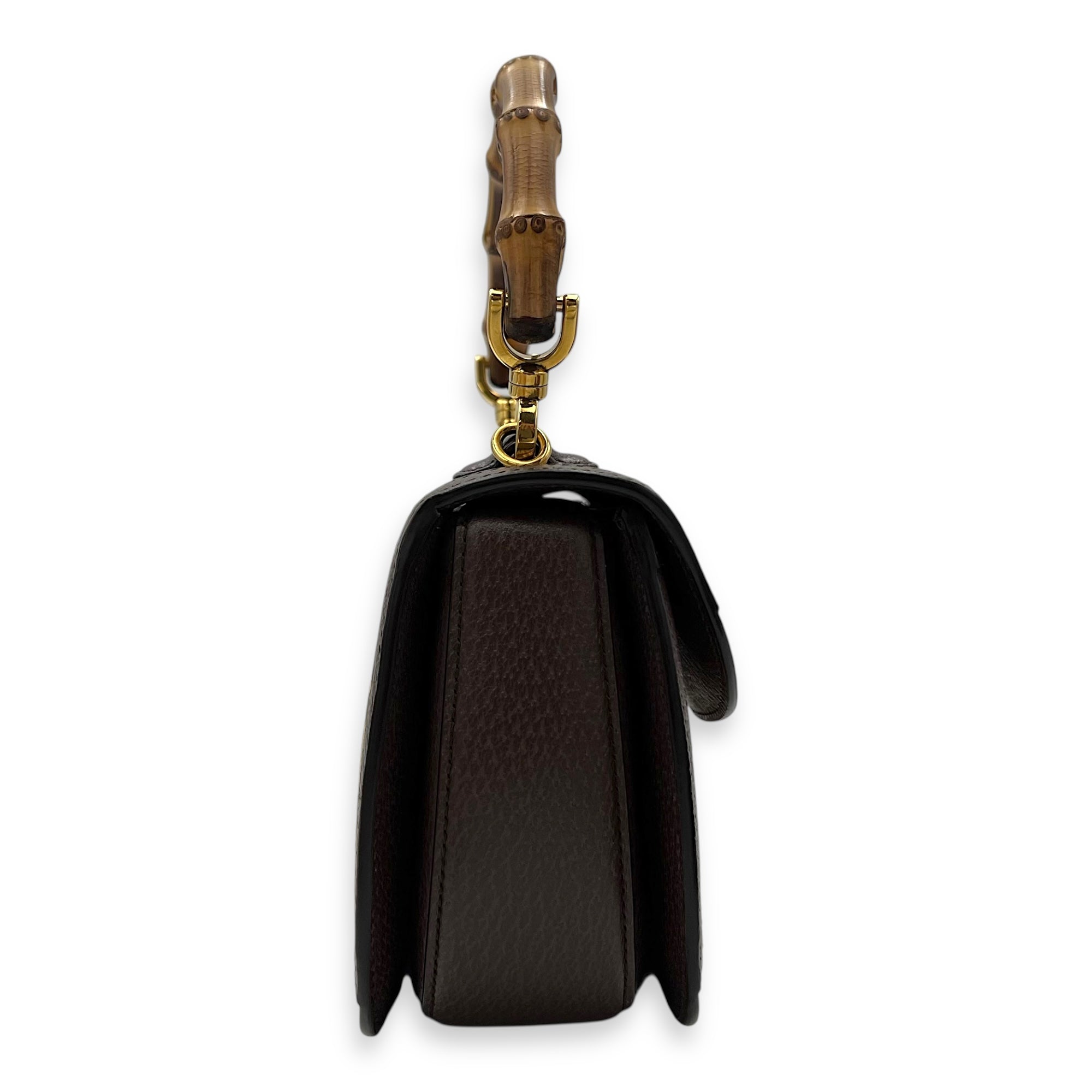 Bamboo Top Handle Bag Brown in Canvas, Gold hardware - Image 4