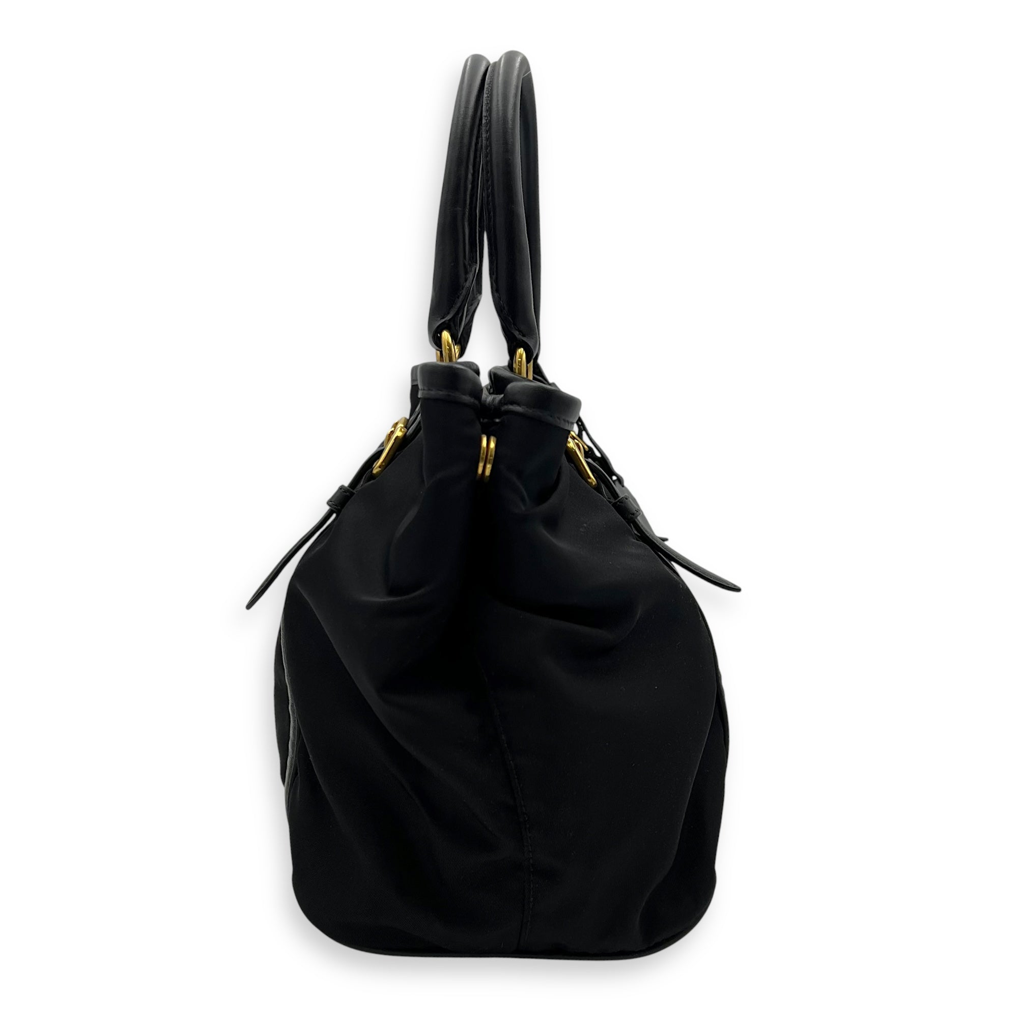 Logo Black Top Handle Bag in Nylon, Gold hardware - Image 4