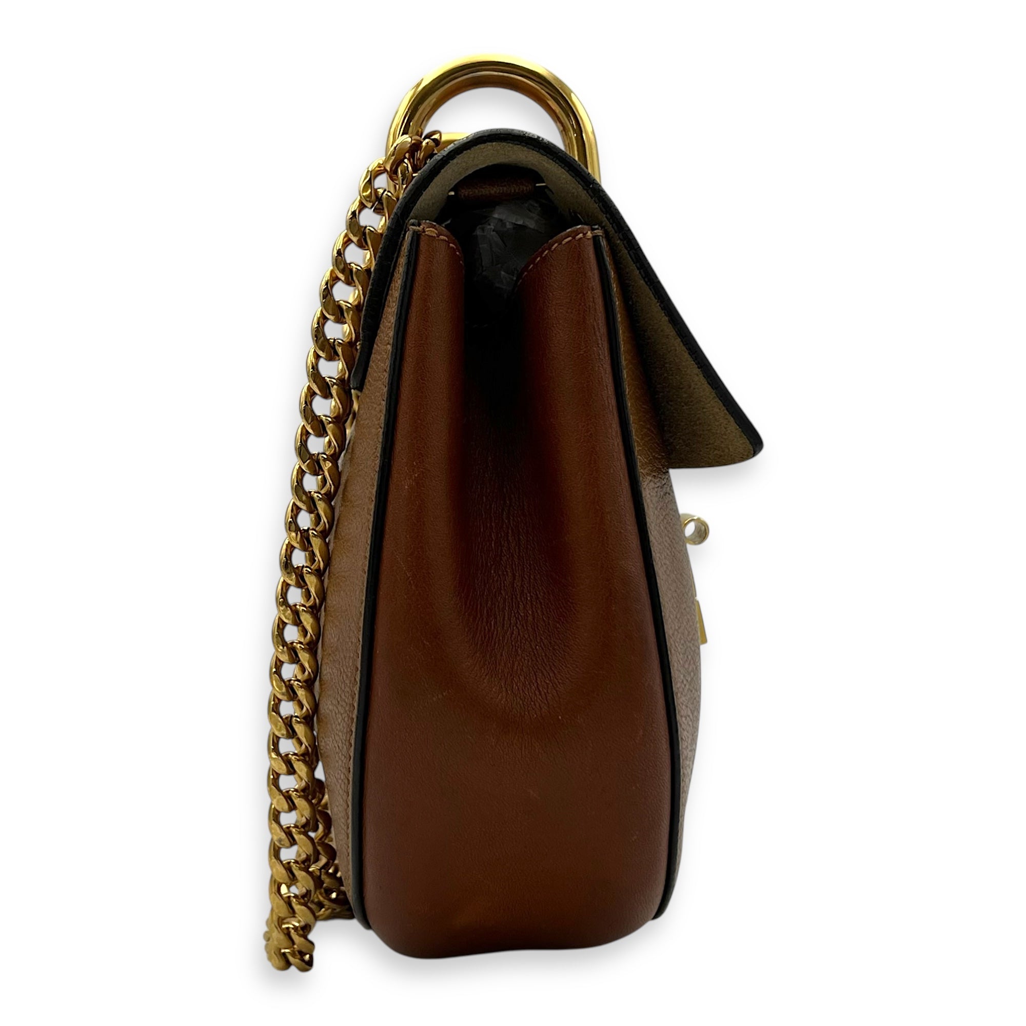 Drew Shoulder Bag Brown in Calfskin, Gold hardware - Image 4