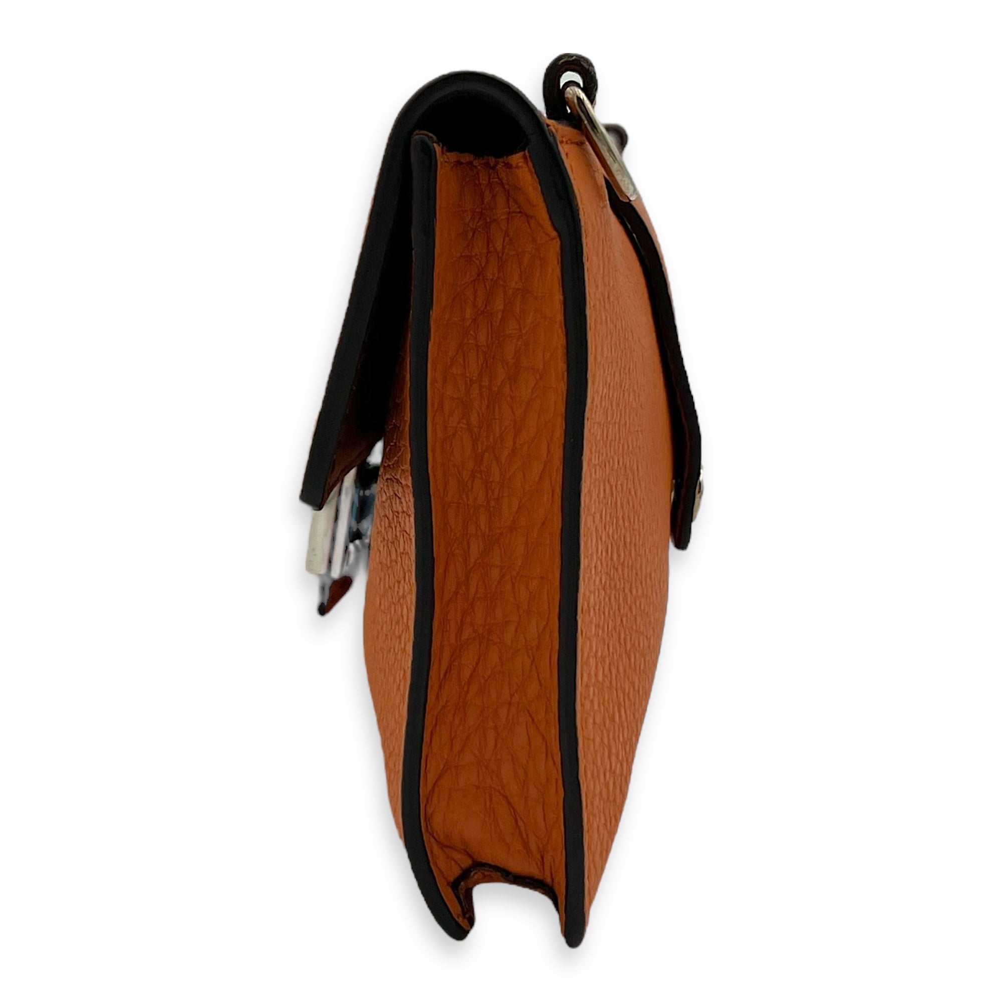 Baguette Crossbody Bag Orange in Calfskin, Silver hardware - Image 4