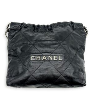 22 Tote Shoulder Bag Small Black in Calfskin, Silver hardware