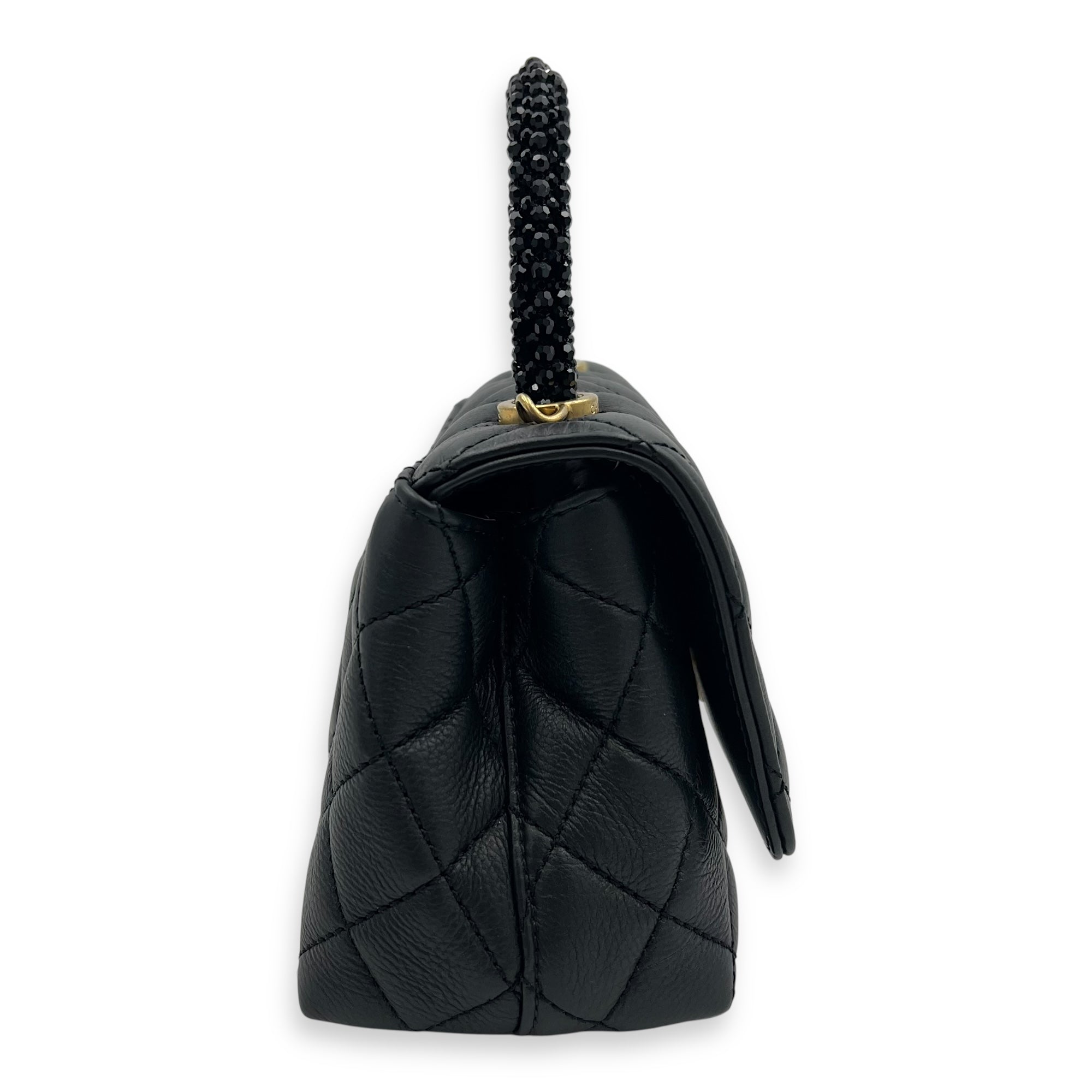 Coco Top Handle Bag Mini Black in Calfskin, Gold hardware - Image 6