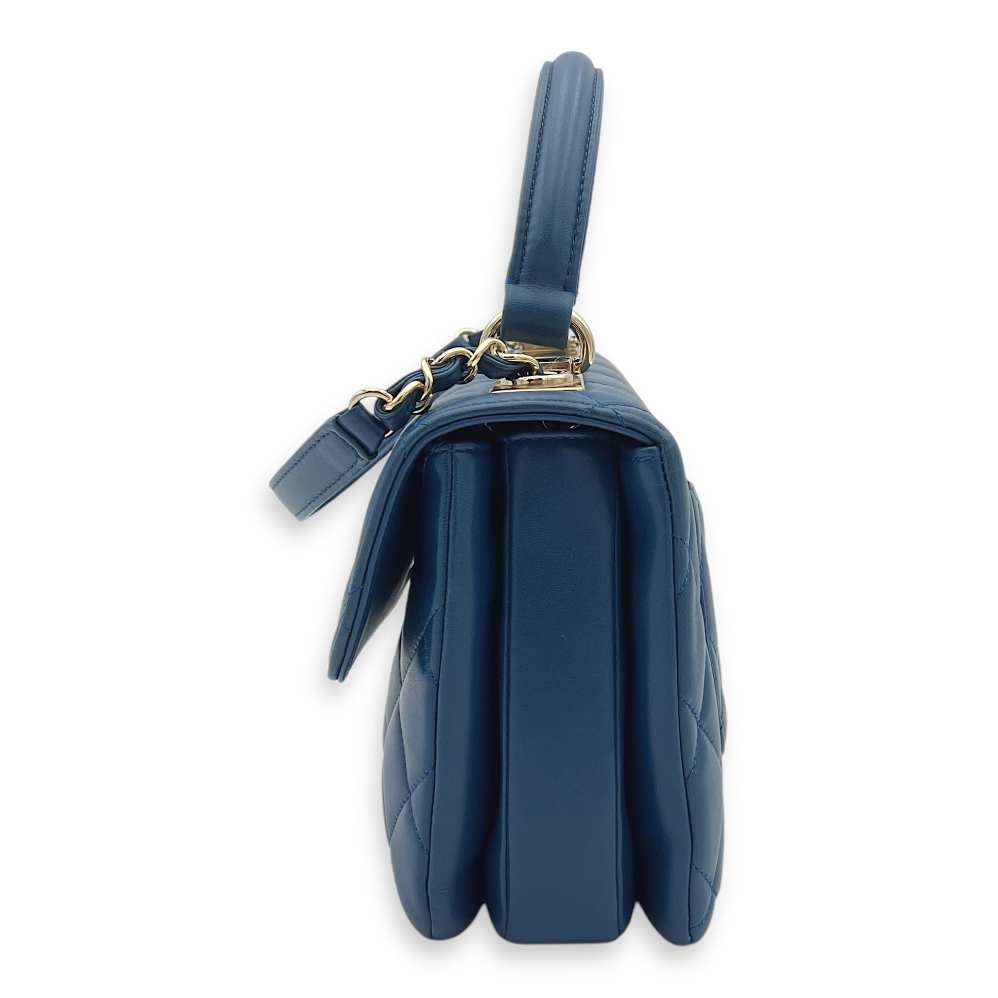 Trendy CC Top Handle Bag Blue in Lambskin, Gold hardware - Image 5