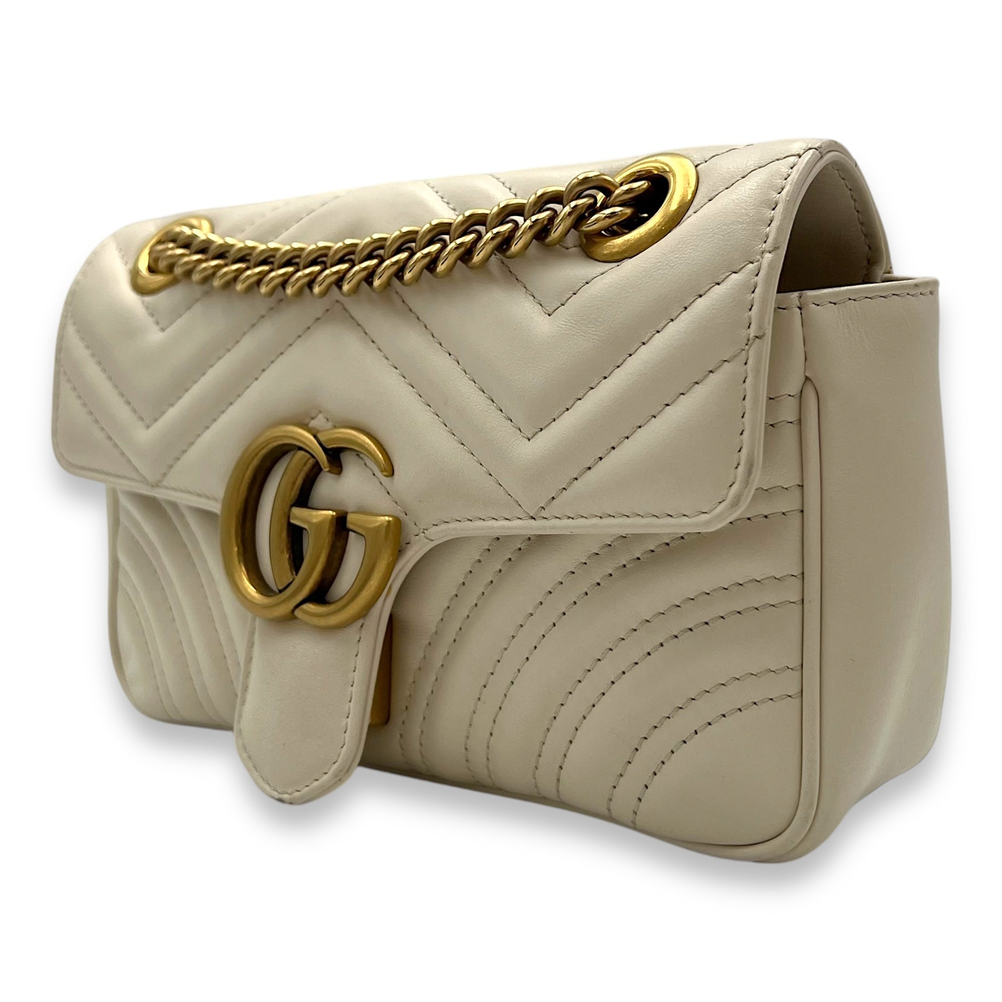 GG Marmont Shoulder Bag Mini White in Calfskin , Brushed Gold Hardware - Image 5