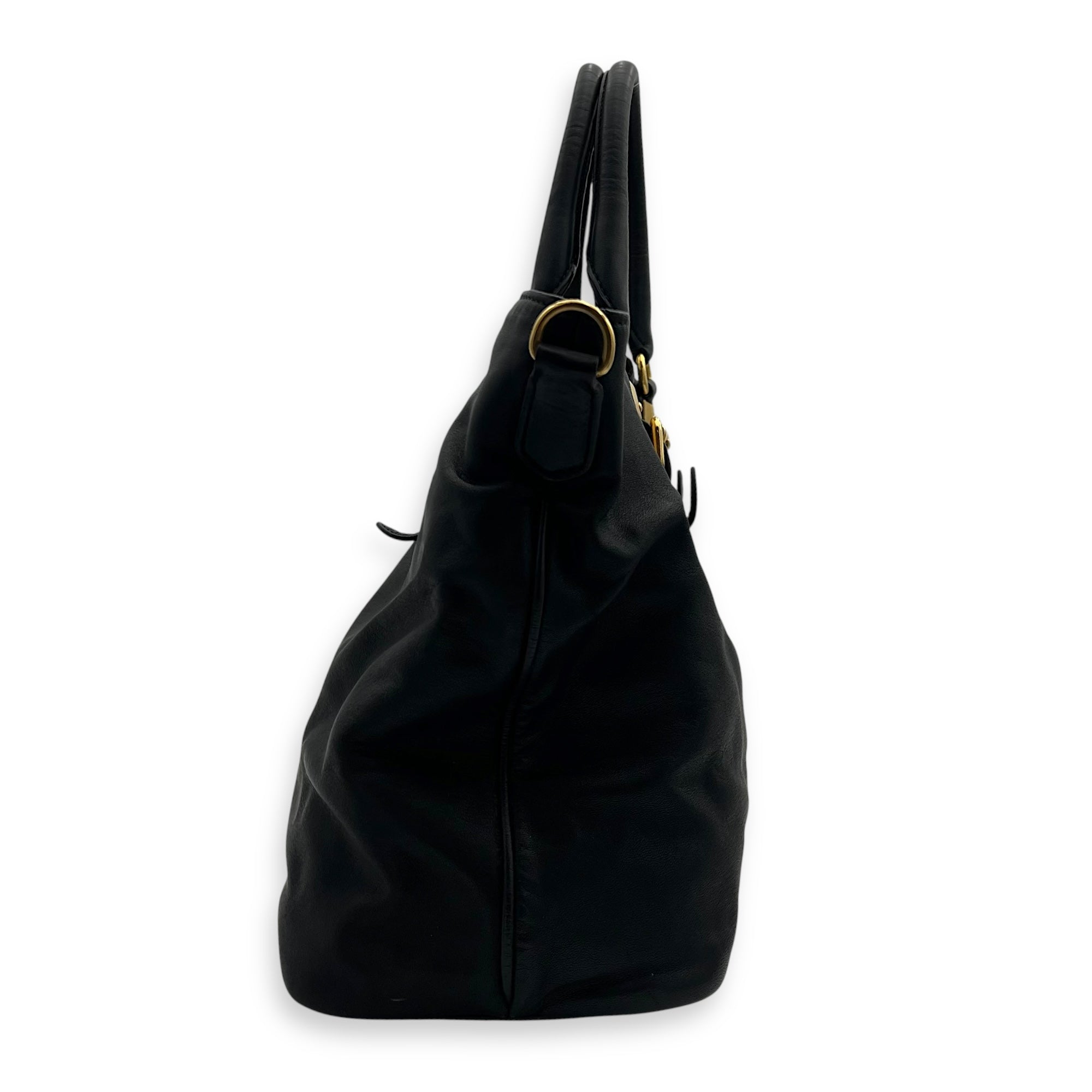 Logo Top Handle Bag Black in Calfskin, Gold hardware - Image 5