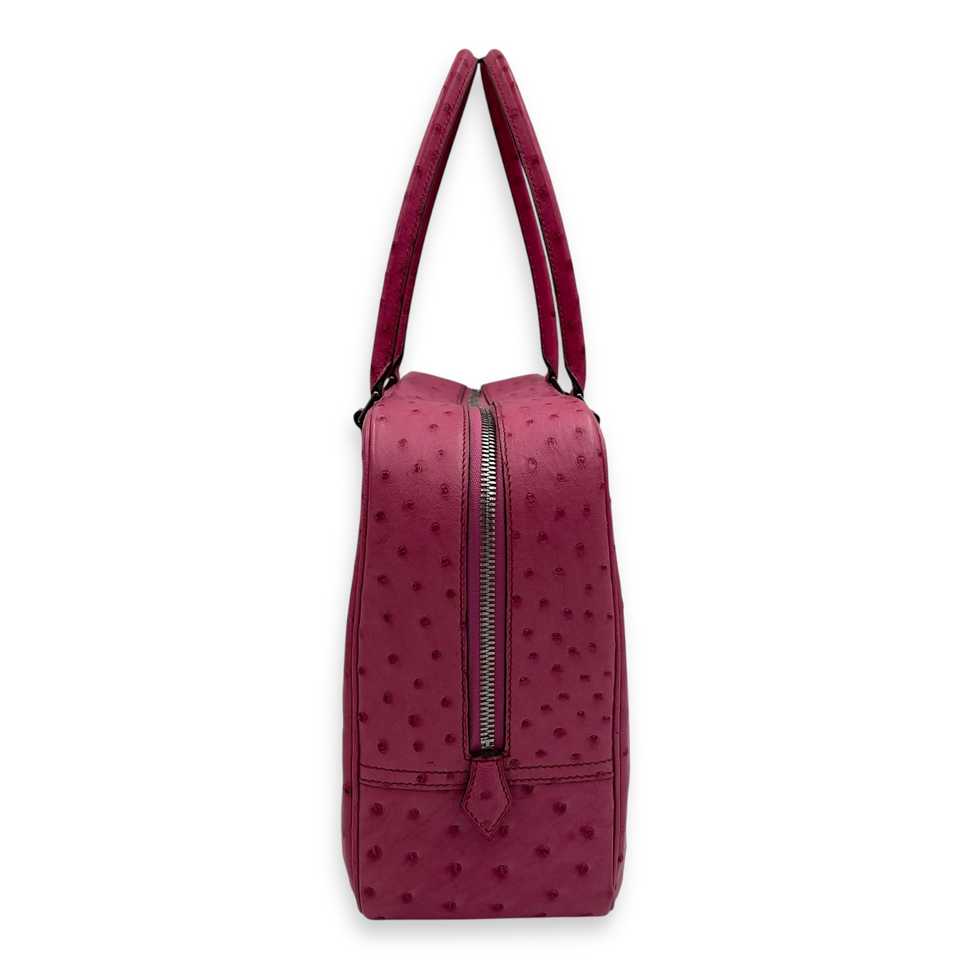 Plume 32 Fuchsia Top Handle Bag in Ostrich, Gold hardware - Image 7
