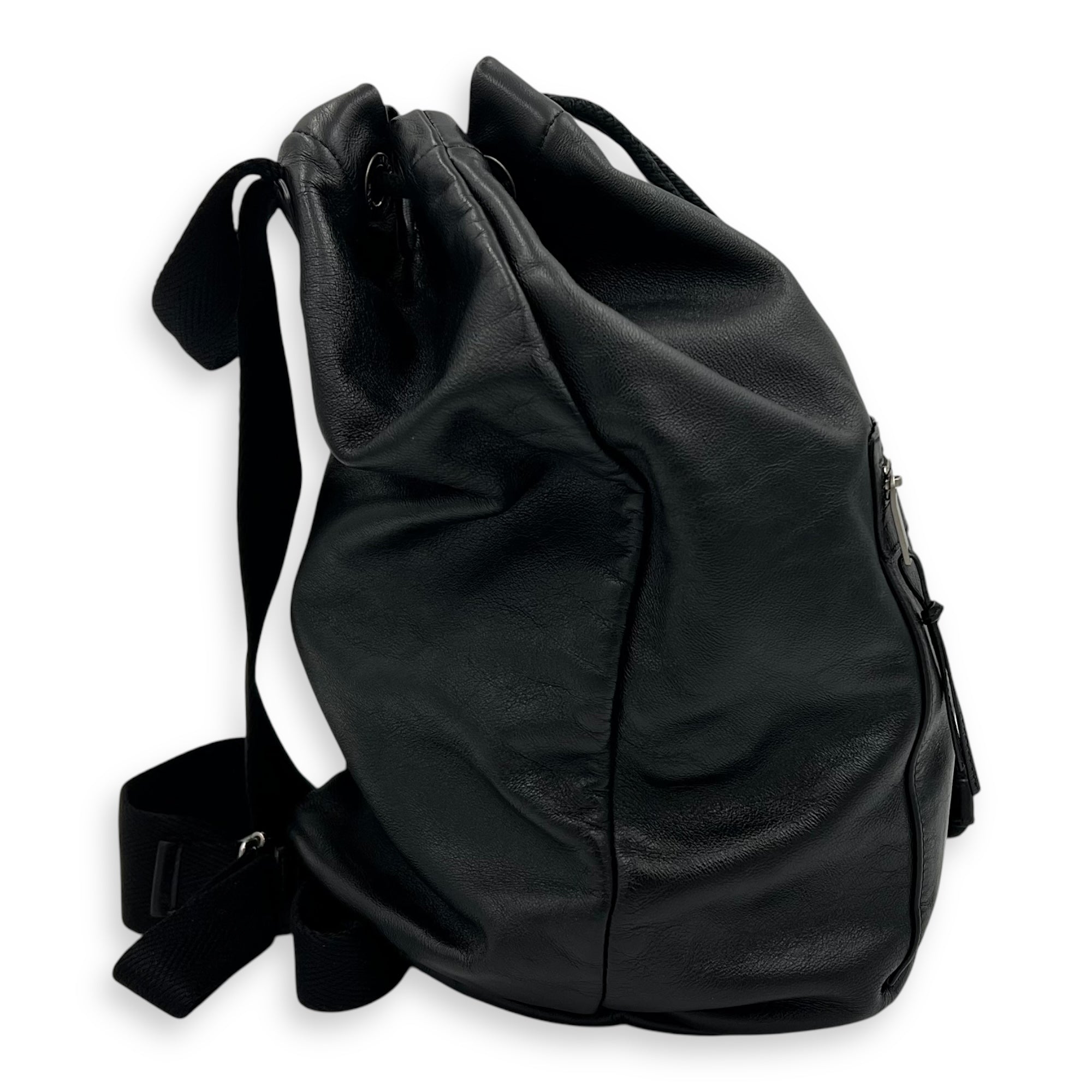 Logo Backpack Black in Calfskin, Silver hardware - Image 5