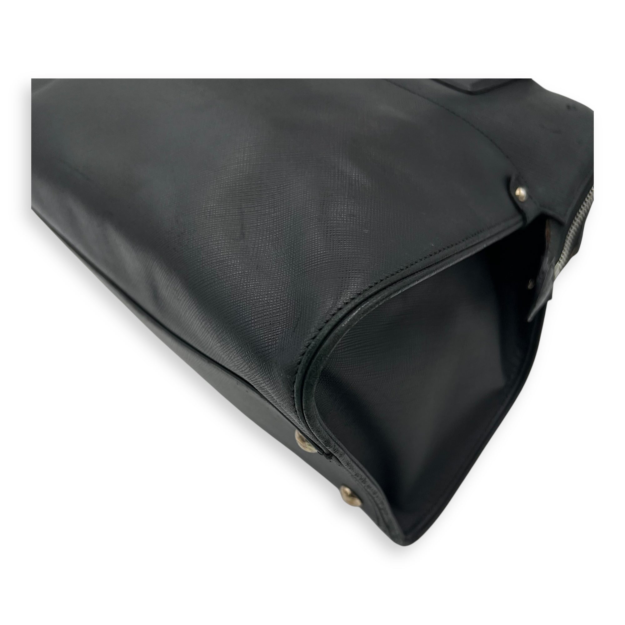 Darina Black Top Handle Bag in Calfskin, Silver hardware - Image 13