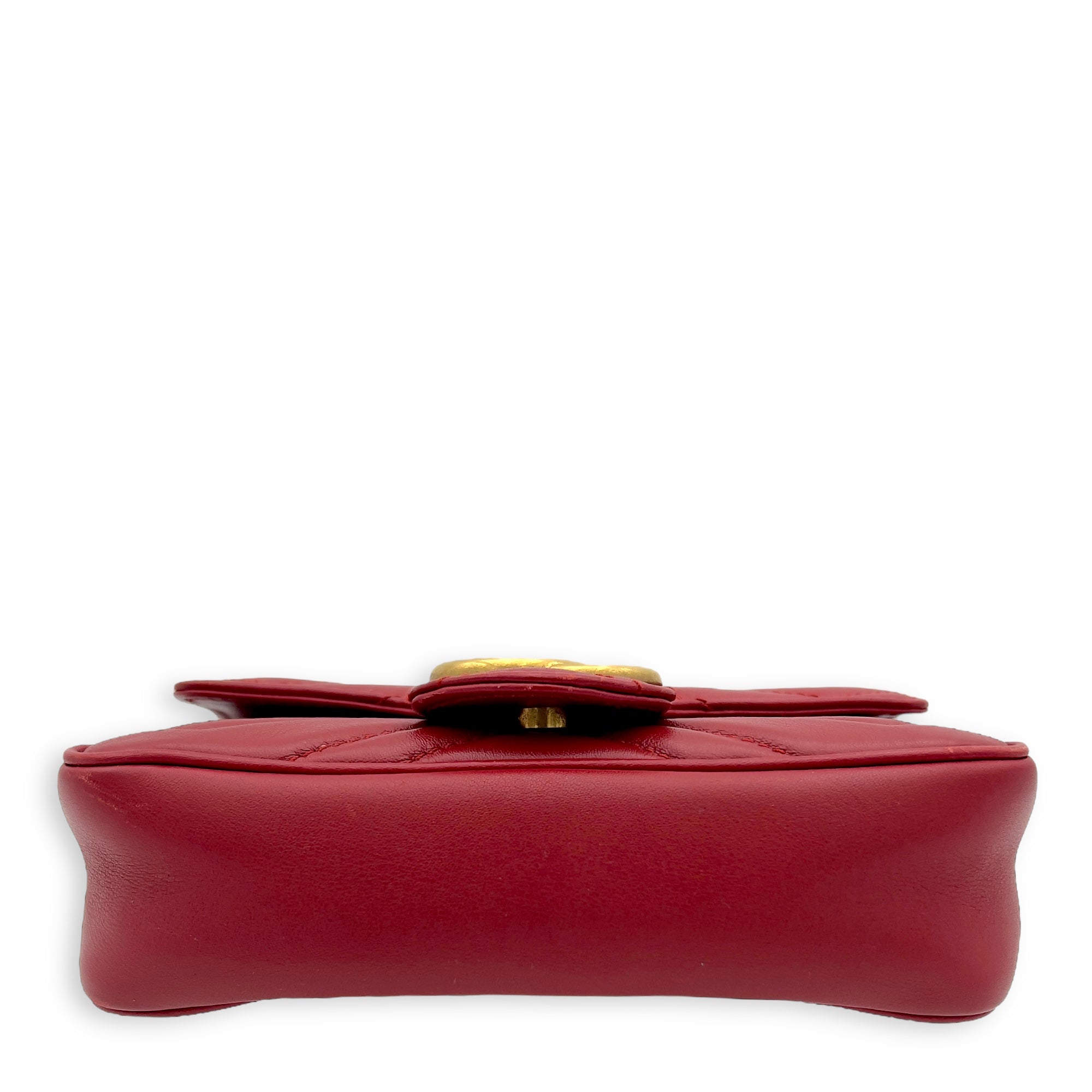 GG Marmont Super Mini Red Crossbody Bag in Calfskin, Gold hardware - Image 9