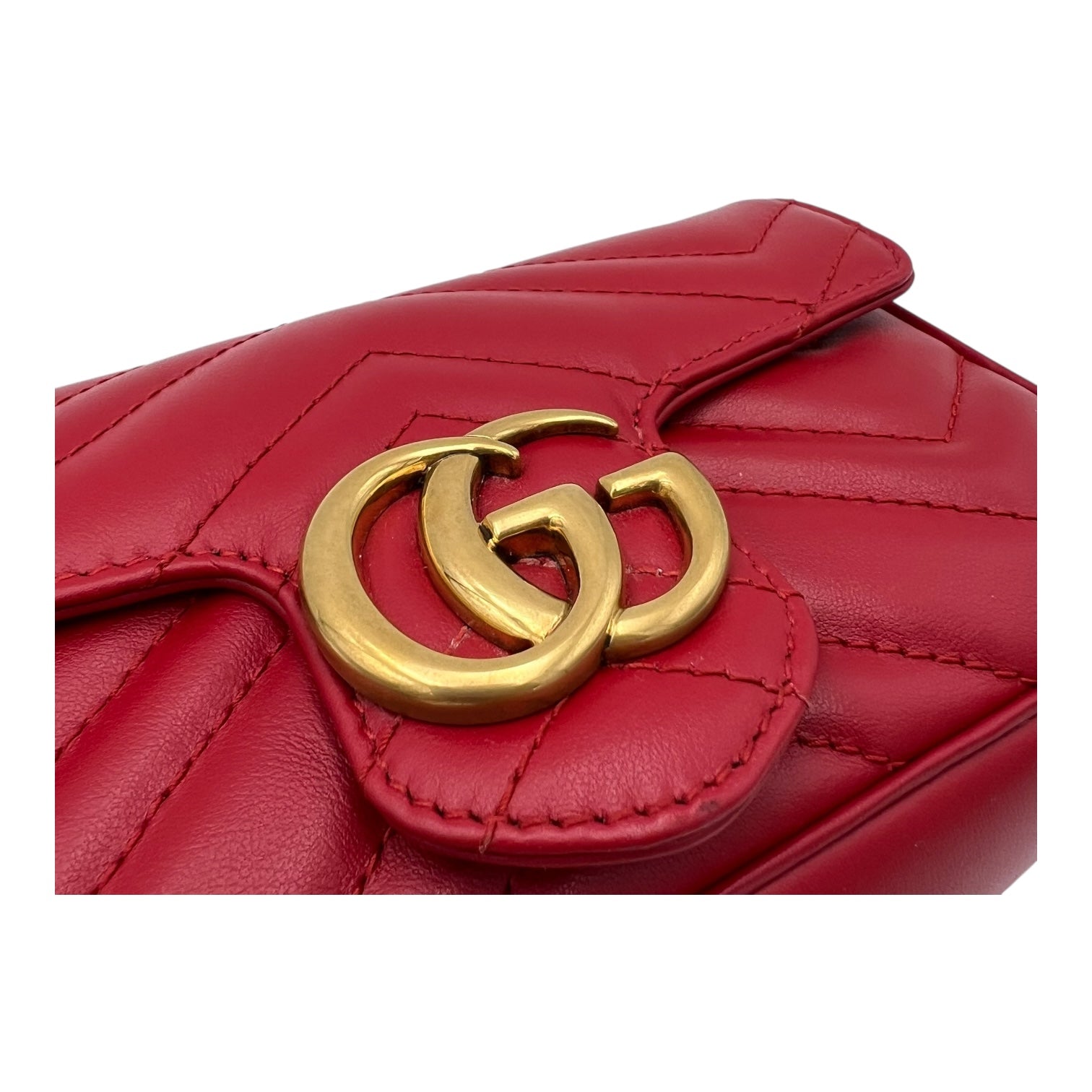 GG Marmont Crossbody Bag Super Mini Red in Calfskin, Gold hardware - Image 7