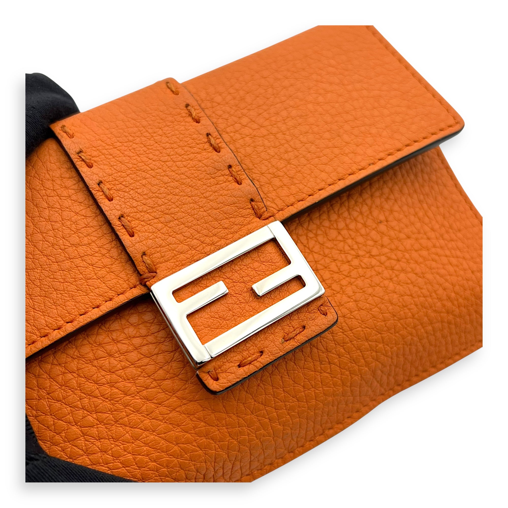Baguette Crossbody Bag Orange in Calfskin, Silver hardware - Image 7