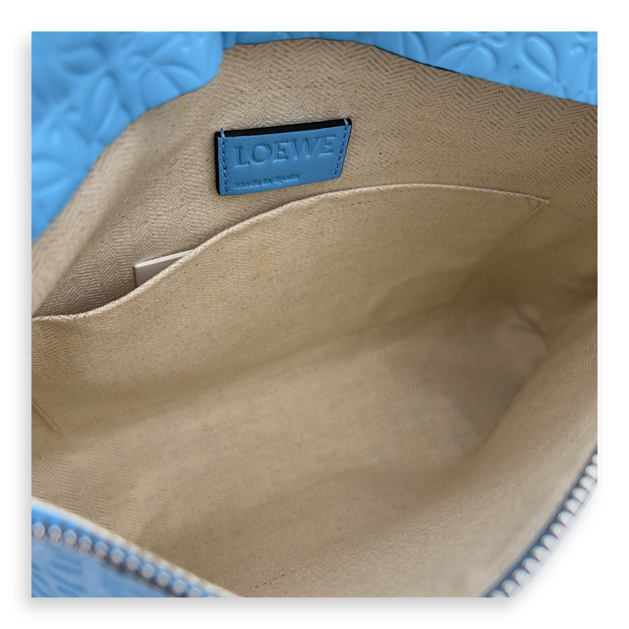 Anagram T Blue Pouch in Patent Embossed Calfskin, Silver hardware - Image 7