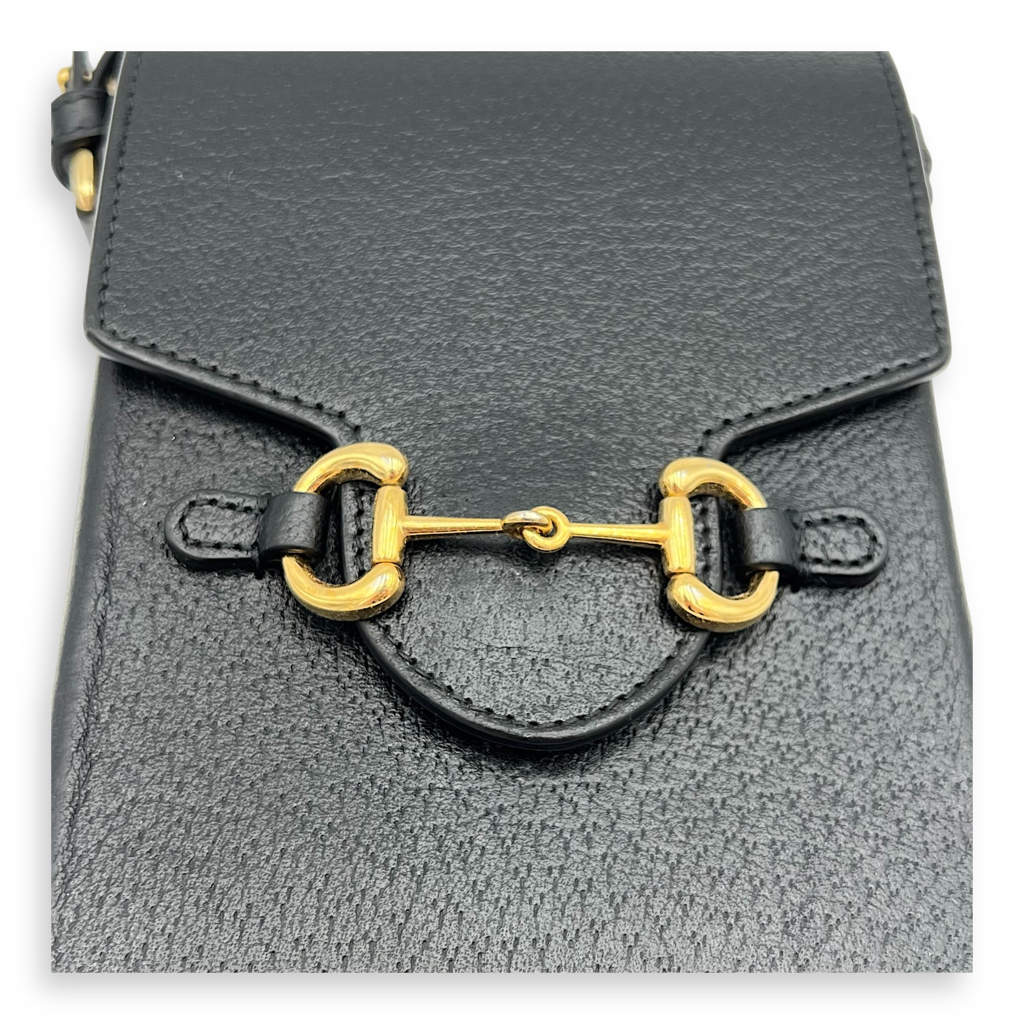 Horsebit 1955 Crossbody Bag Super Mini Black in Calfskin, Gold hardware - Image 7