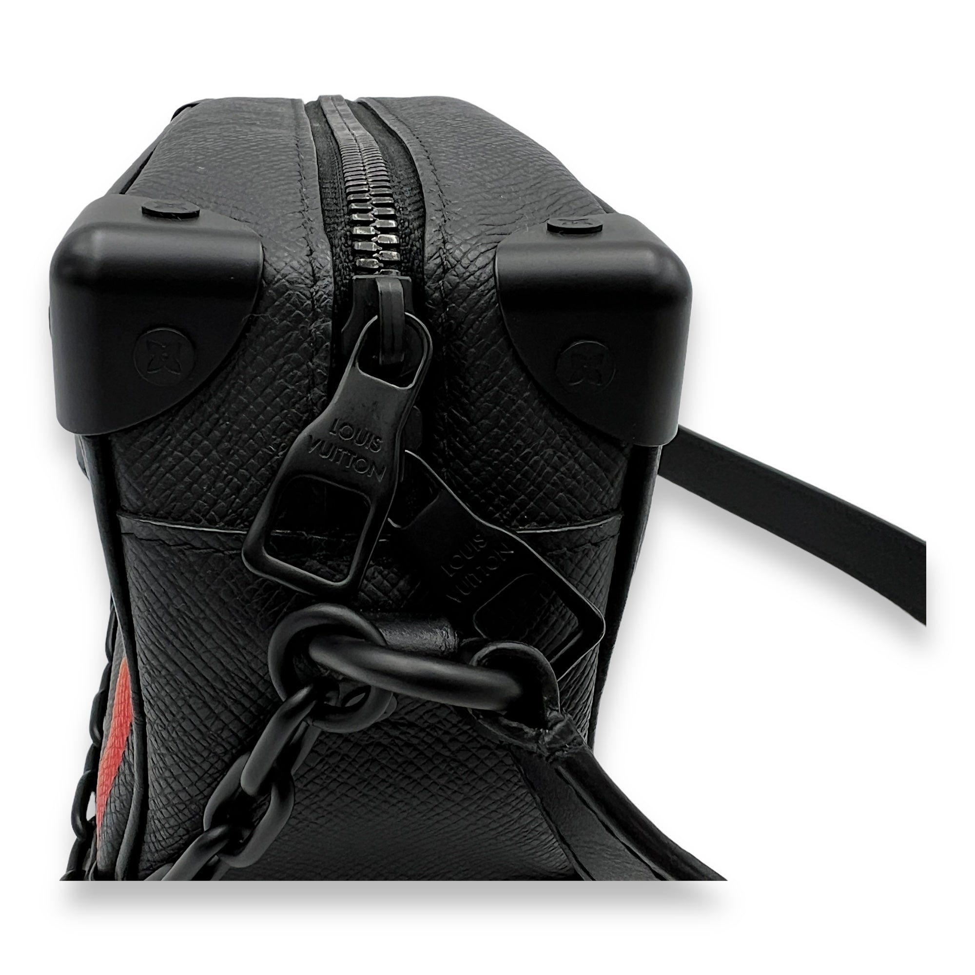 Soft Trunk Mini Black Crossbody Bag in Taiga Leather, Lacquered Metal hardware - Image 8