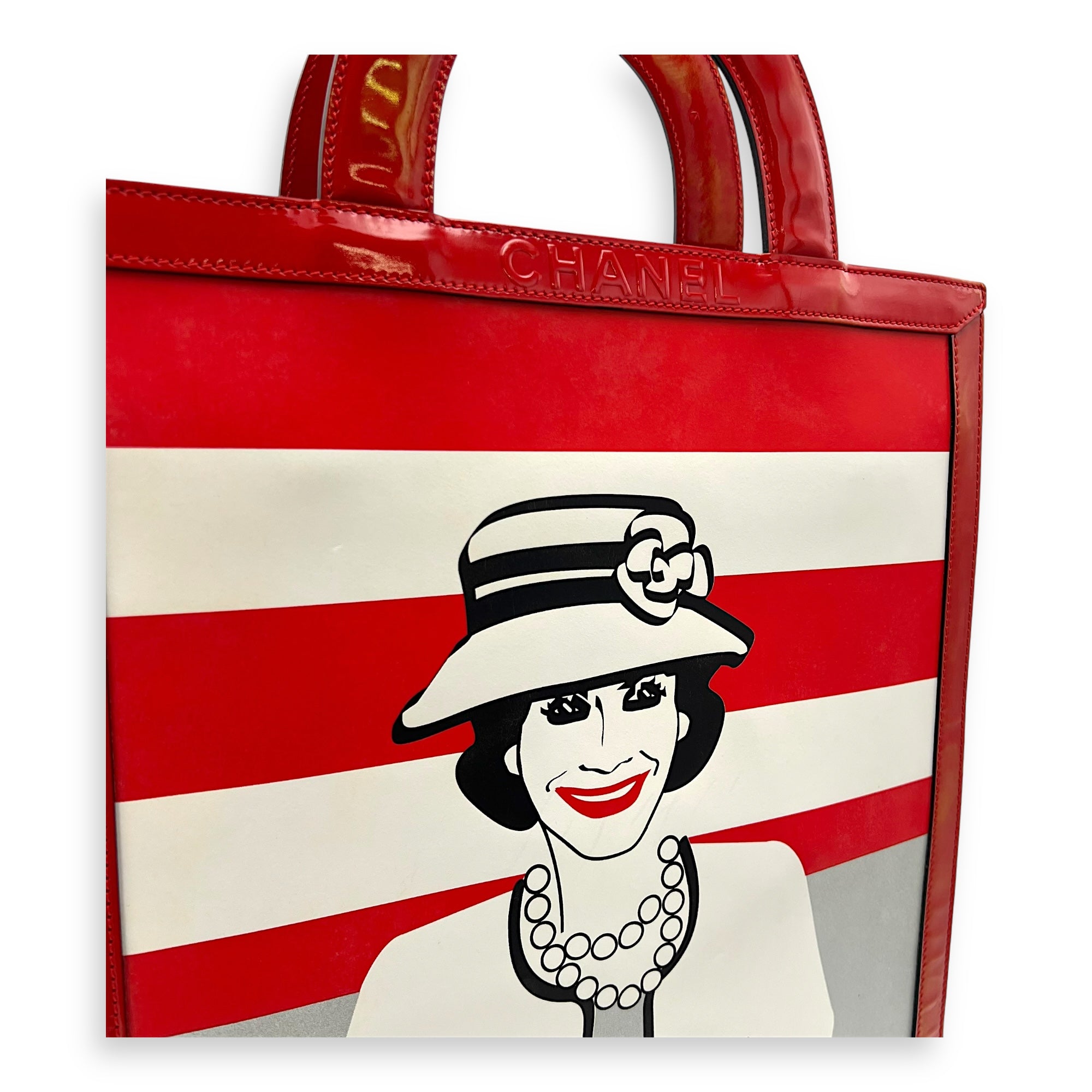 Mademoiselle Lady Coco Enamel Red Top Handle Bag in Patent Leather, Silver hardware - Image 8