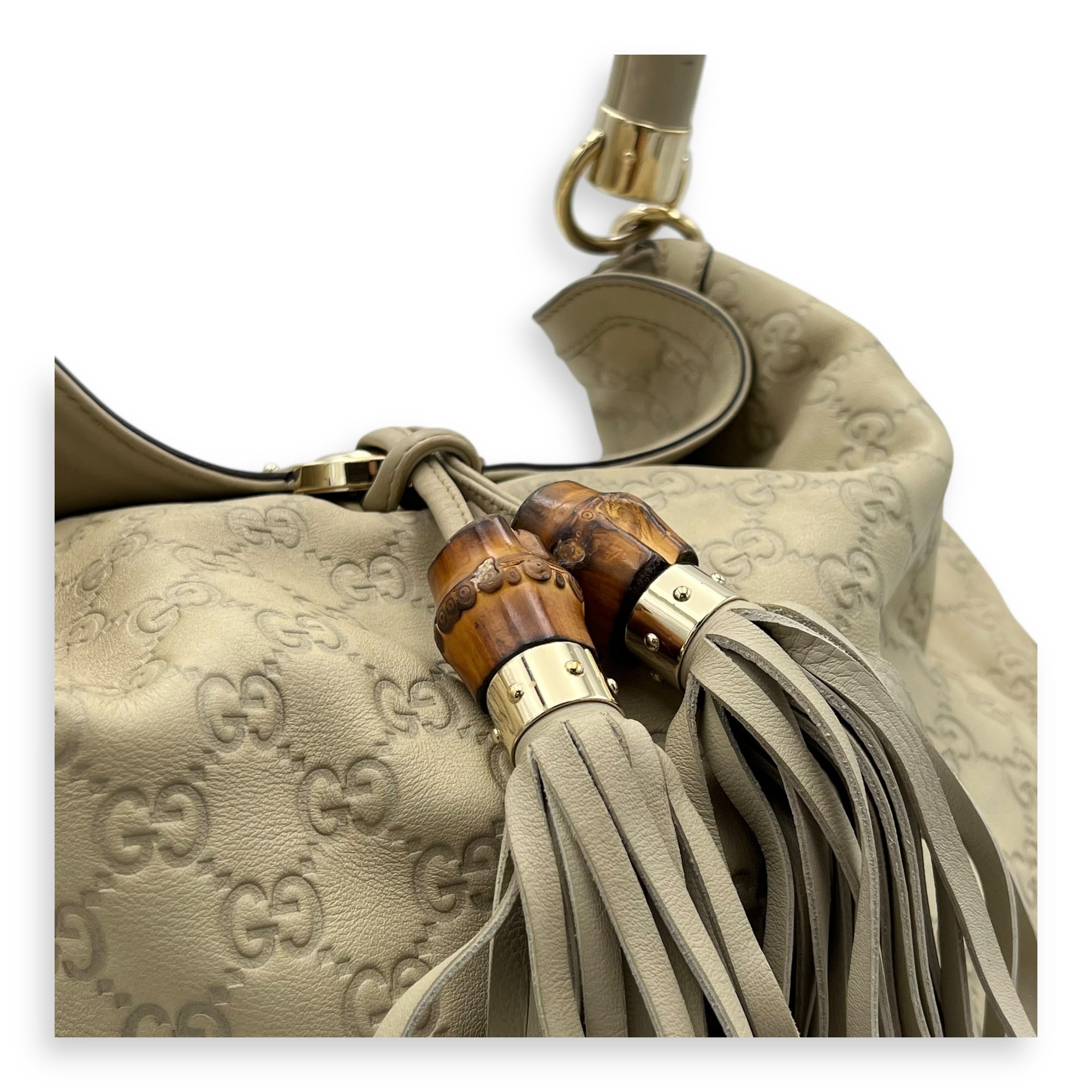 Babouska Indy White Top Handle Bag in Guccissima Leather, Gold hardware - Image 8