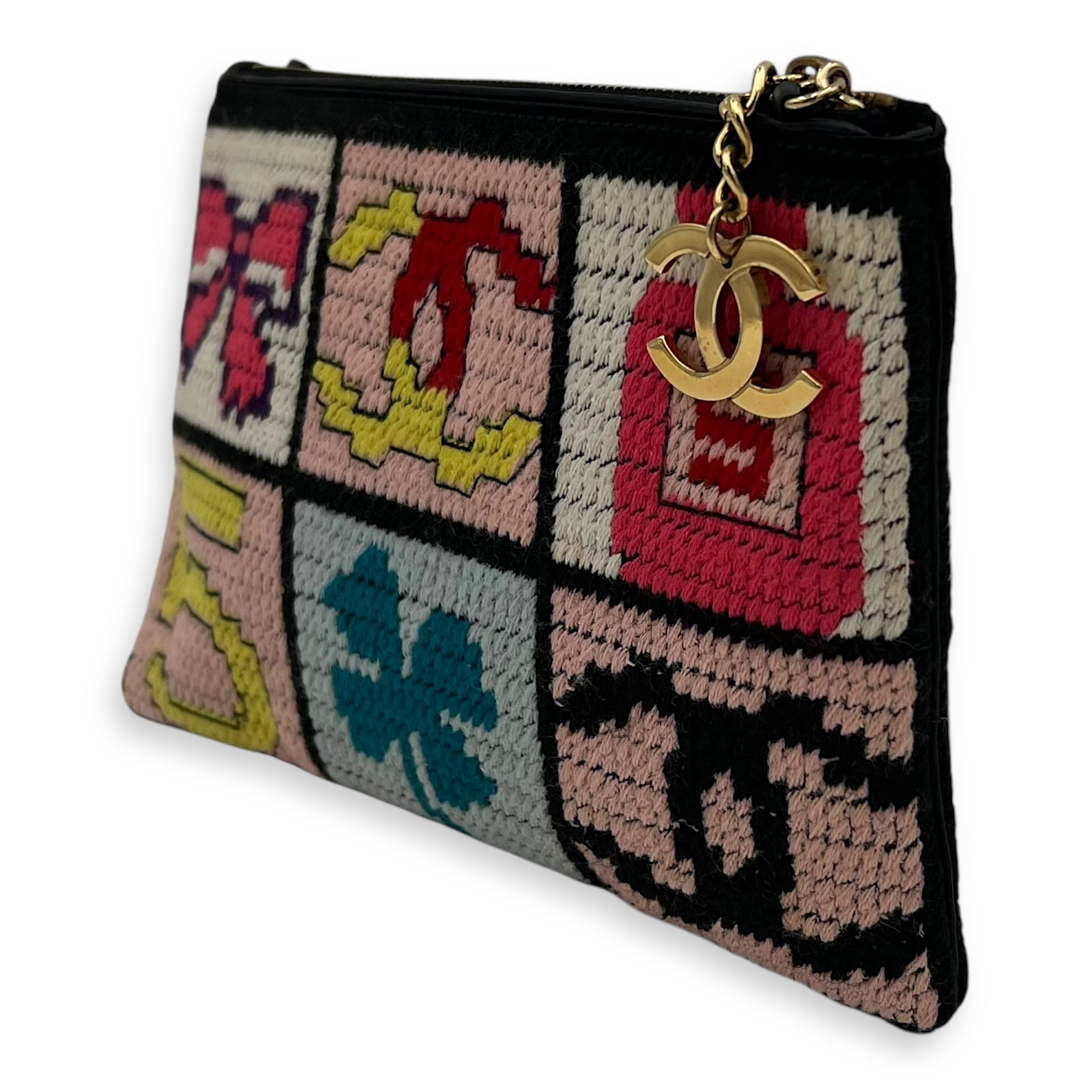 Patchwork Clutch Multi-colour in Knit, Gold hardware - Image 4