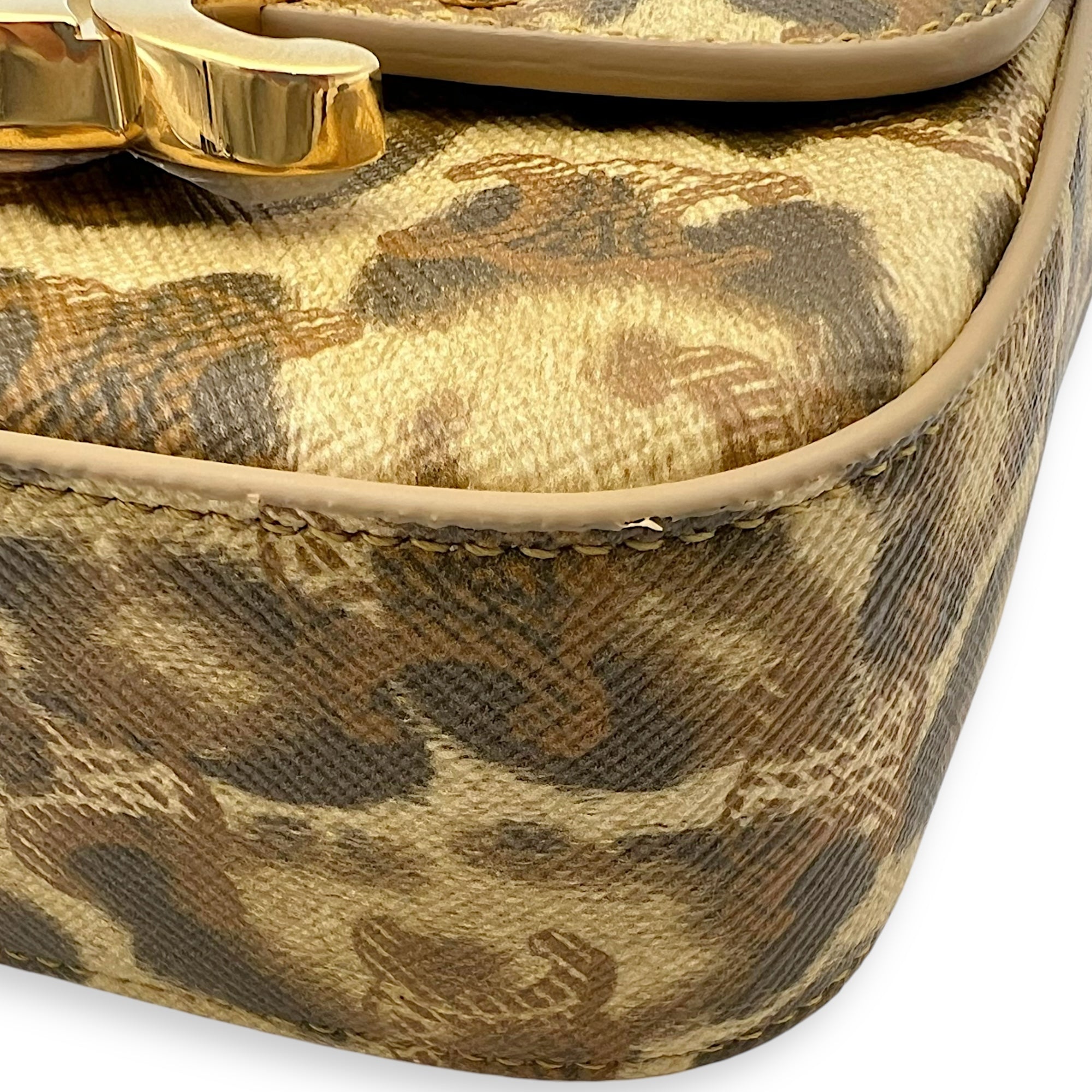 Claude Mini Brown Crossbody Bag in Coated Canvas, Gold hardware - Image 8