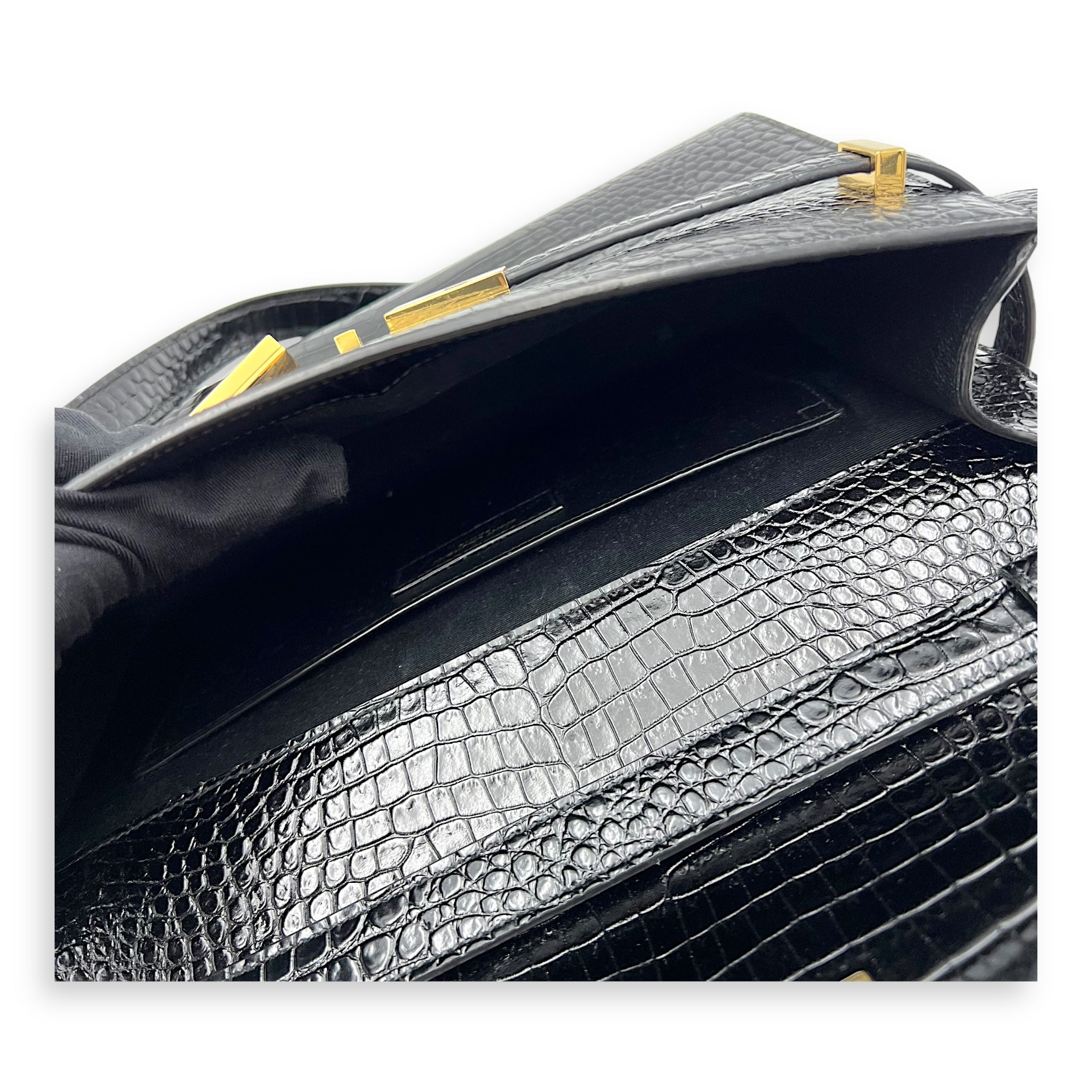 Manhattan Shoulder Bag Black in Crocodile Embossed Calfskin, Gold hardware - Image 9