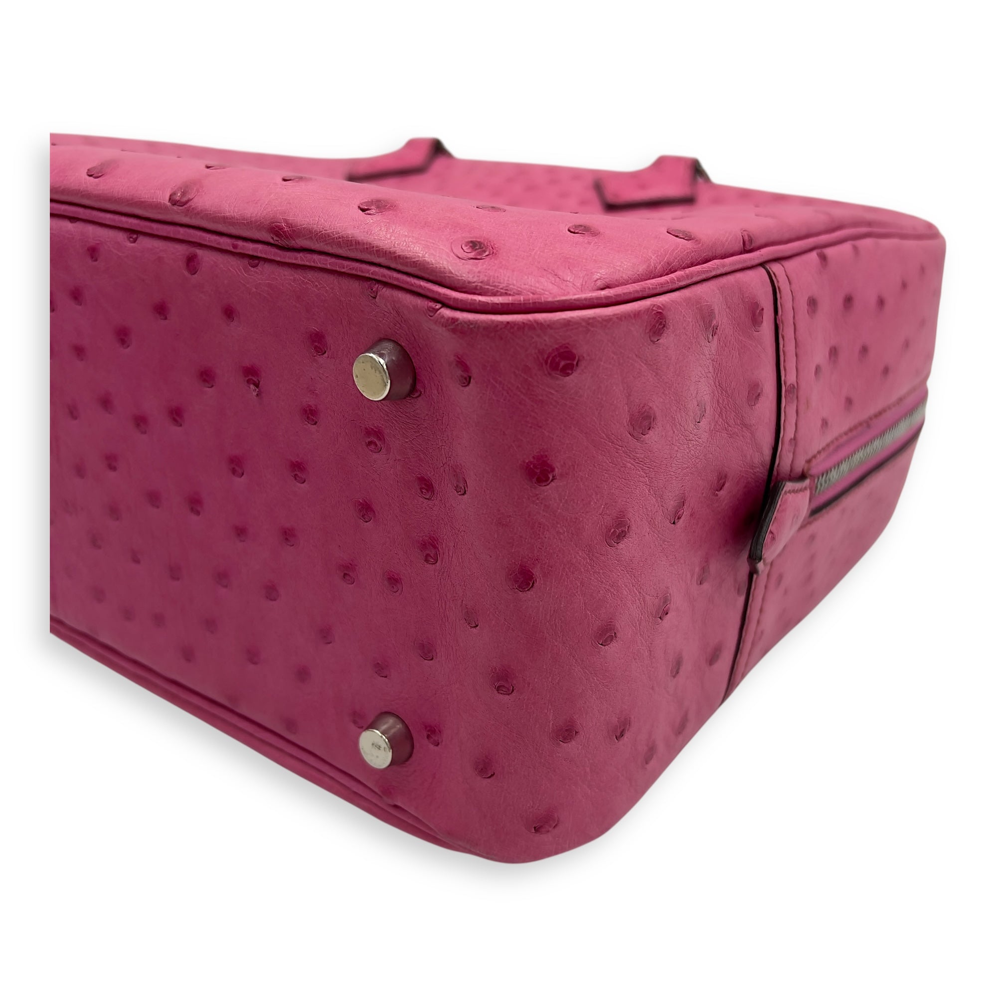 Plume 32 Fuchsia Top Handle Bag in Ostrich, Gold hardware - Image 9