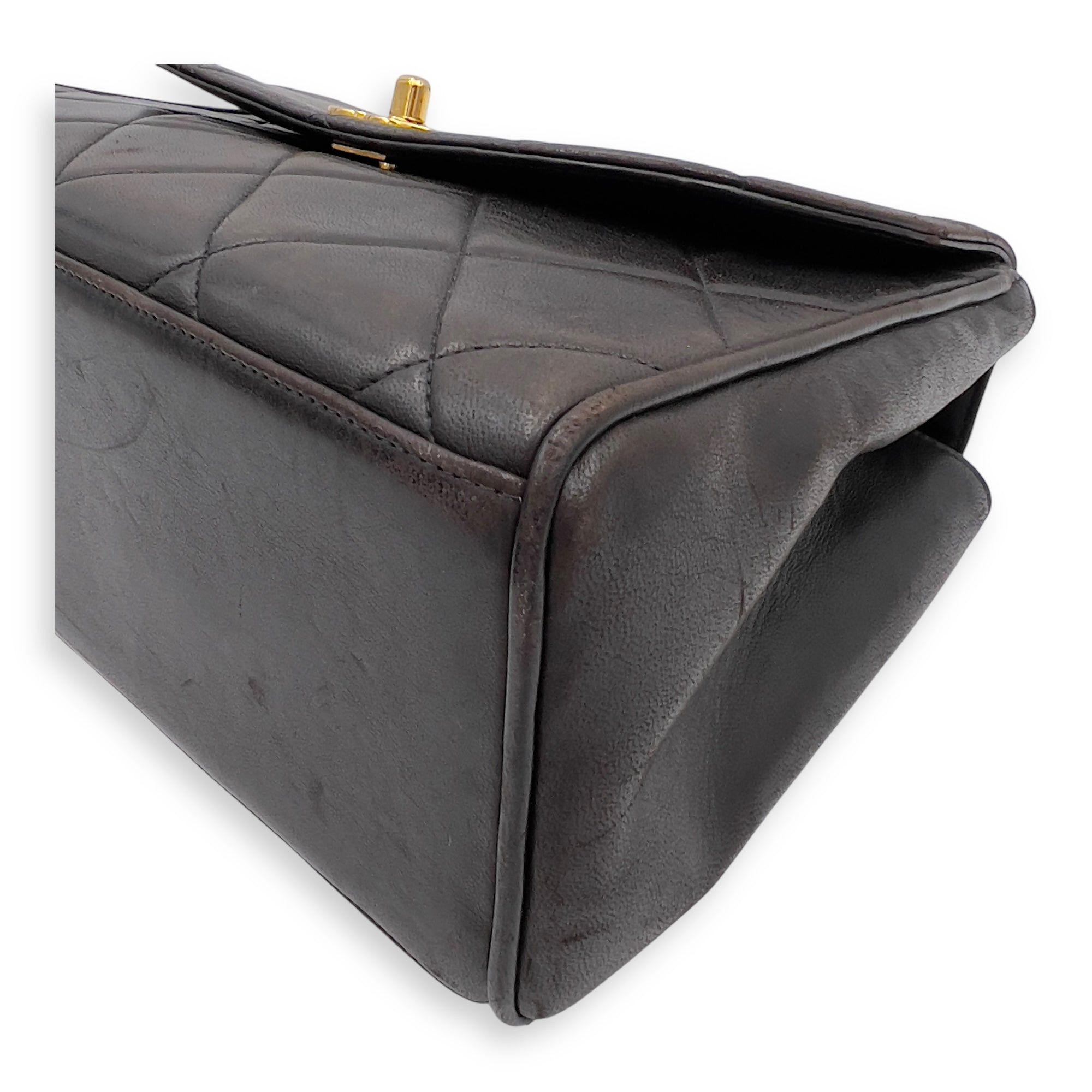 Vintage Quilted CC Top Handle Bag Brown in Lambskin, Gold hardware - Image 9