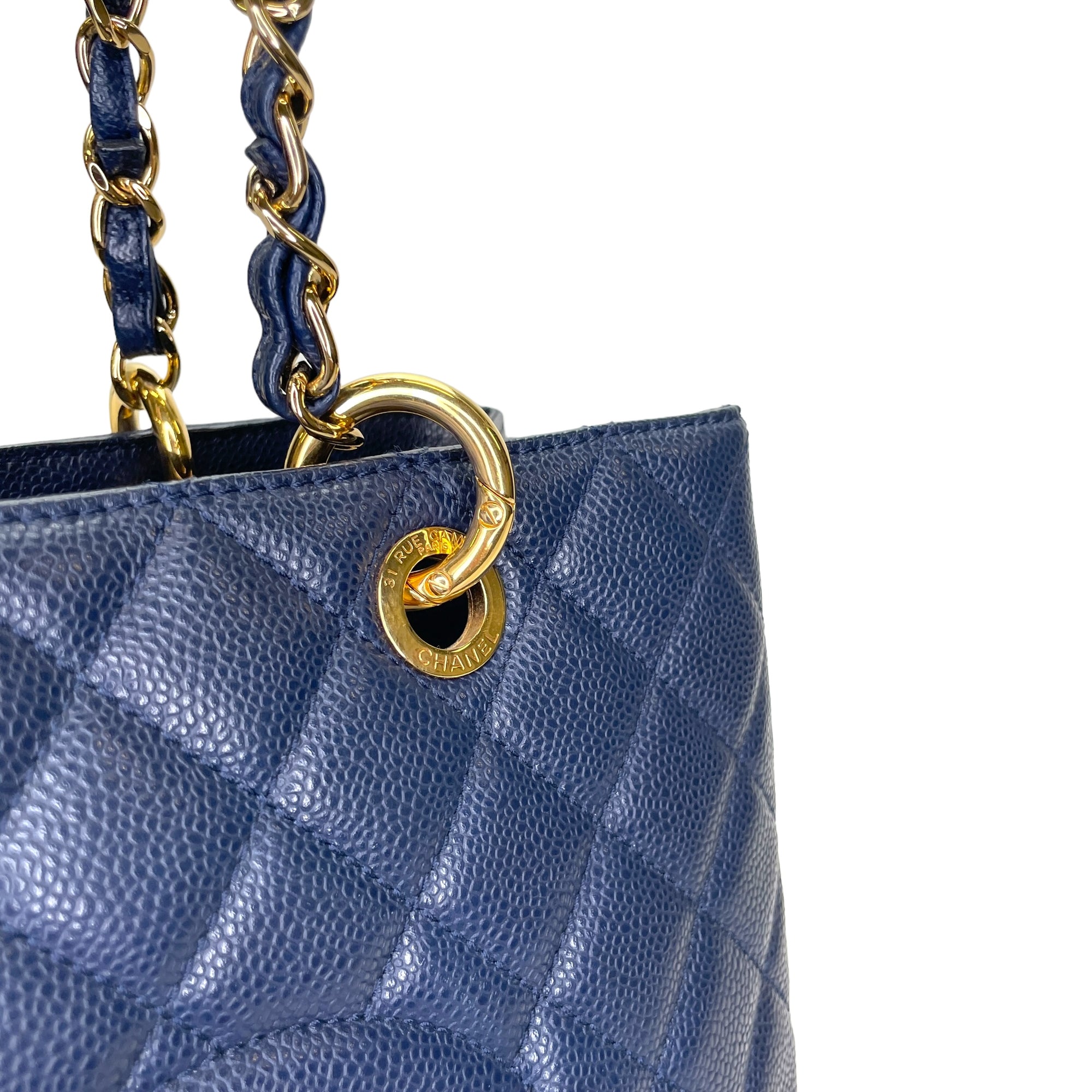GST Medium Blue Tote Bag in Caviar Leather, Gold hardware - Image 10