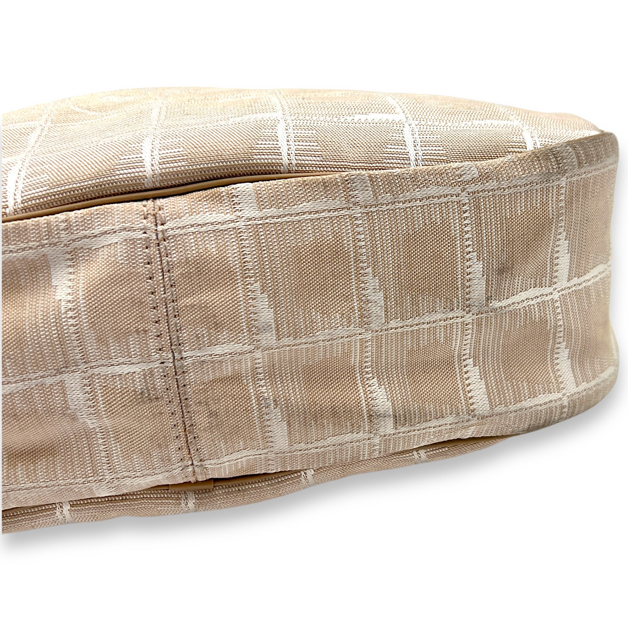 Travel Line Shoulder Bag Beige in Jacquard, Gold hardware - Image 10